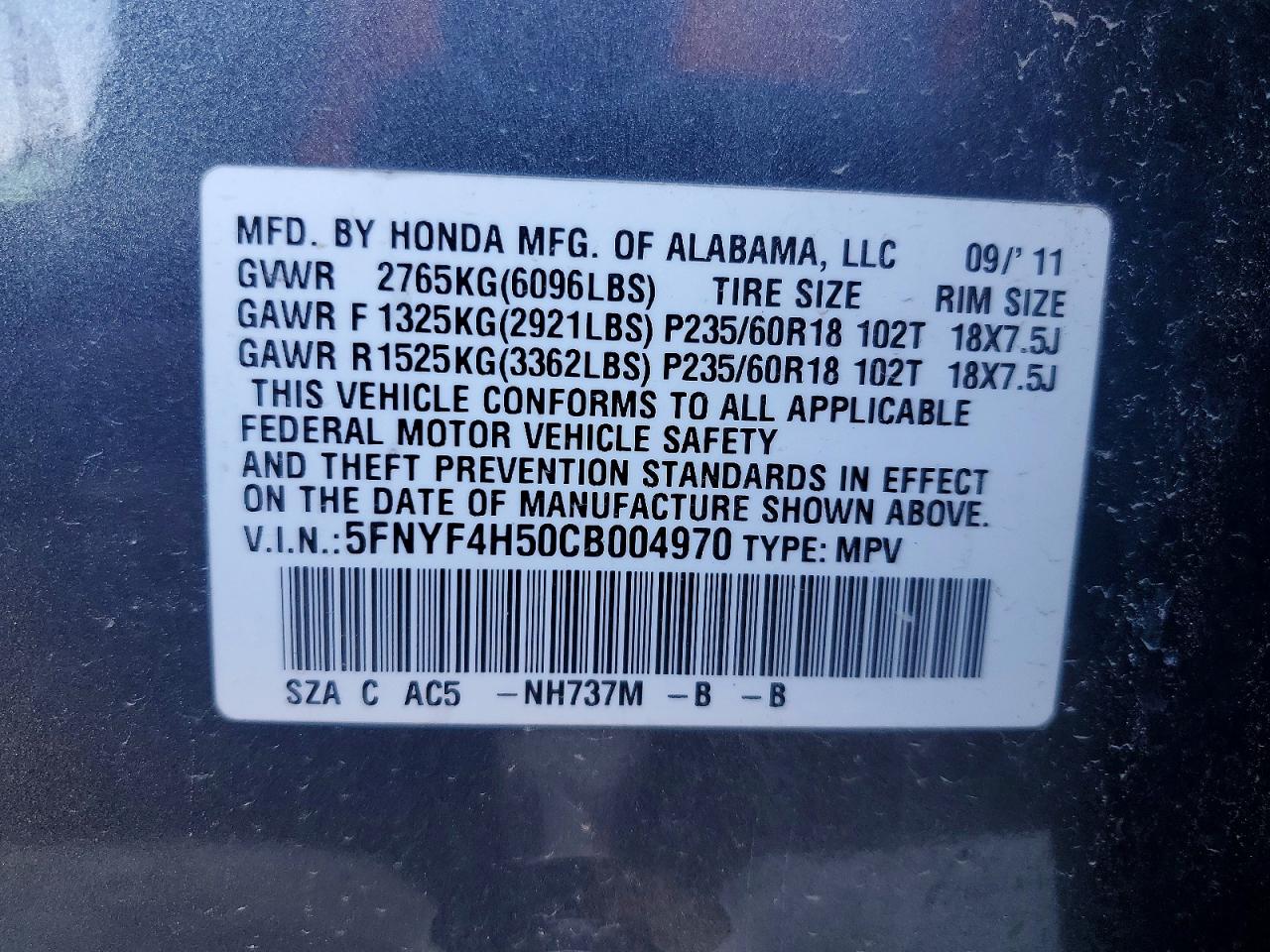 2012 Honda Pilot Exl Gray vin: 5FNYF4H50CB004970