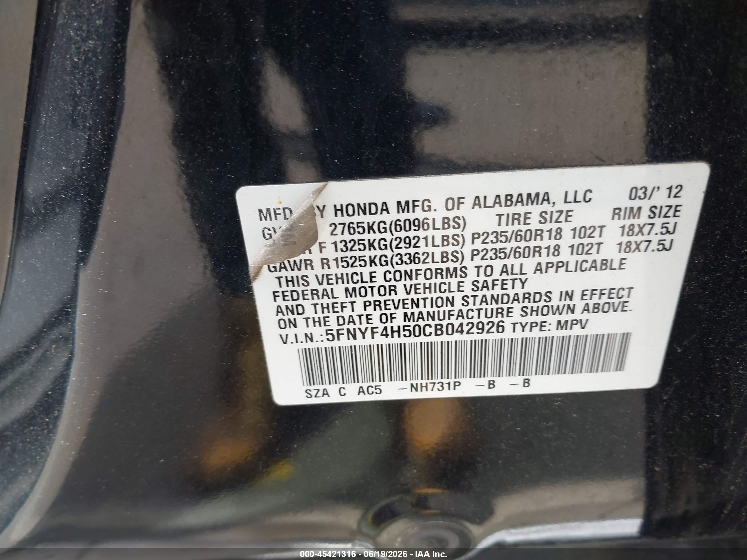 2012 Honda Pilot Ex-l Black vin: 5FNYF4H50CB042926