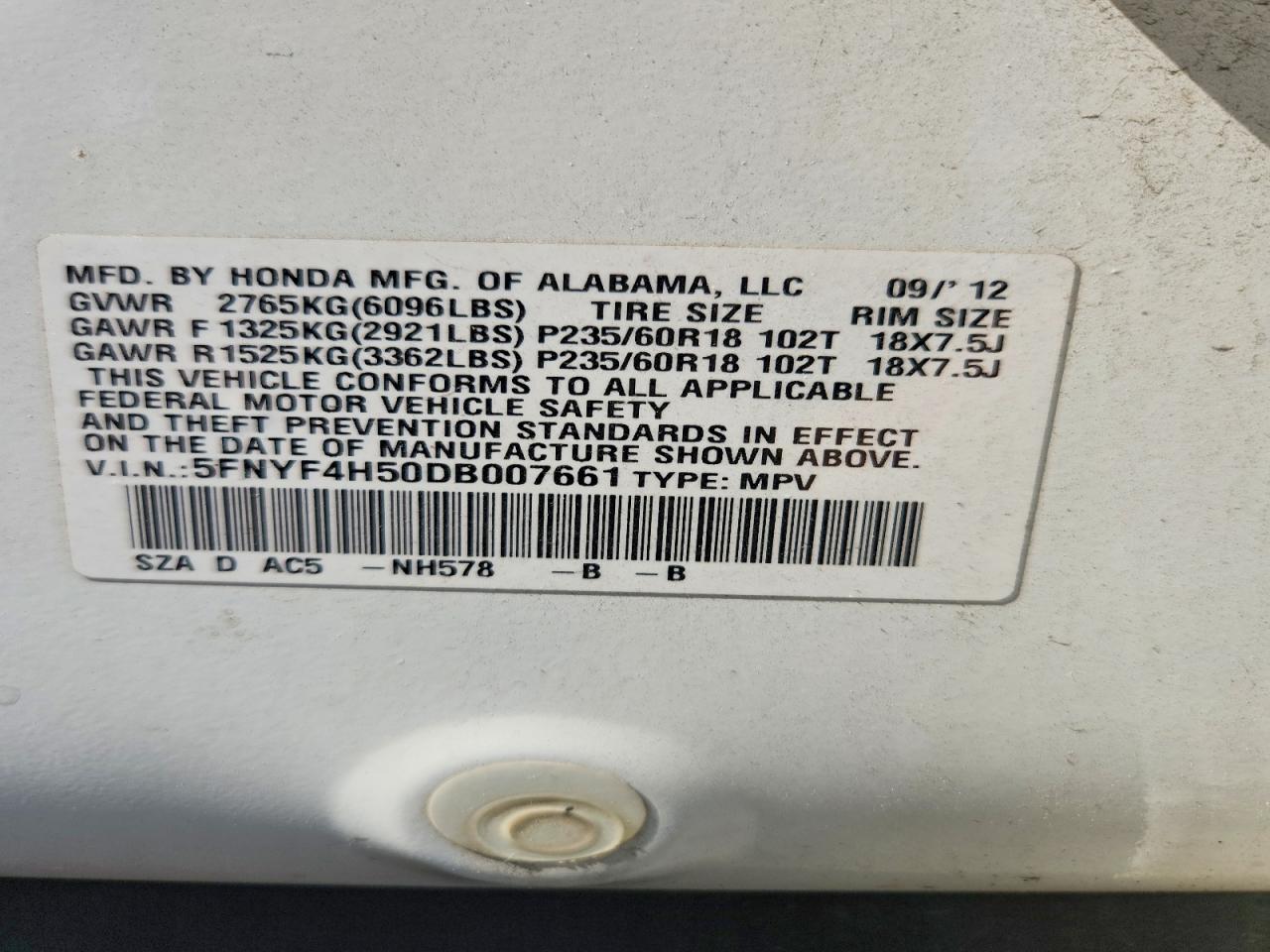 2013 Honda Pilot Exl White vin: 5FNYF4H50DB007661