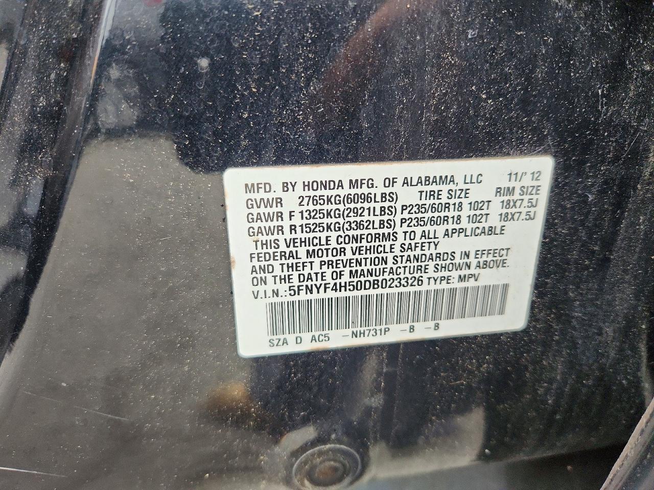 2013 Honda Pilot Exl Black vin: 5FNYF4H50DB023326