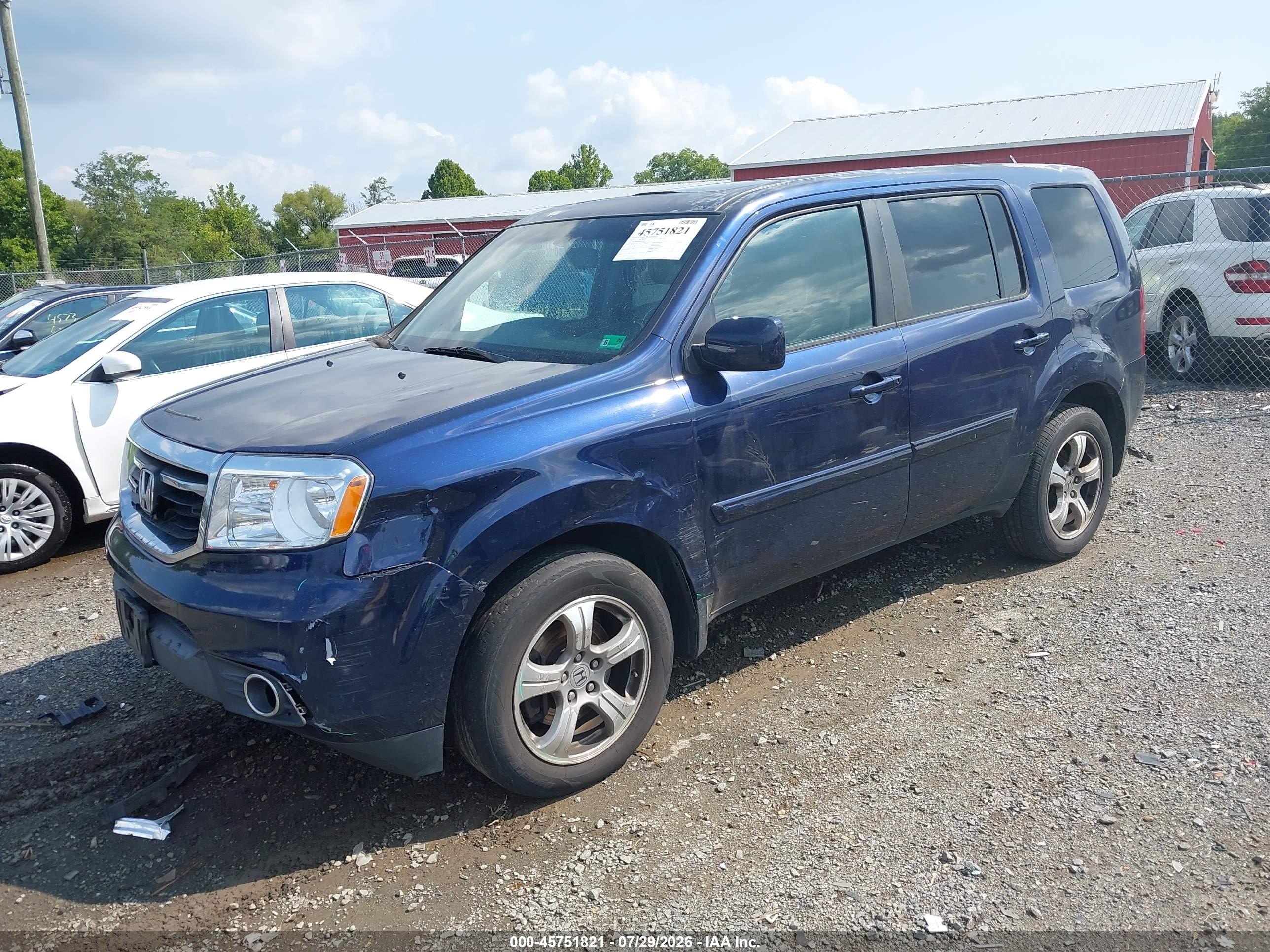 2013 Honda Pilot Ex-l Blue vin: 5FNYF4H50DB080836