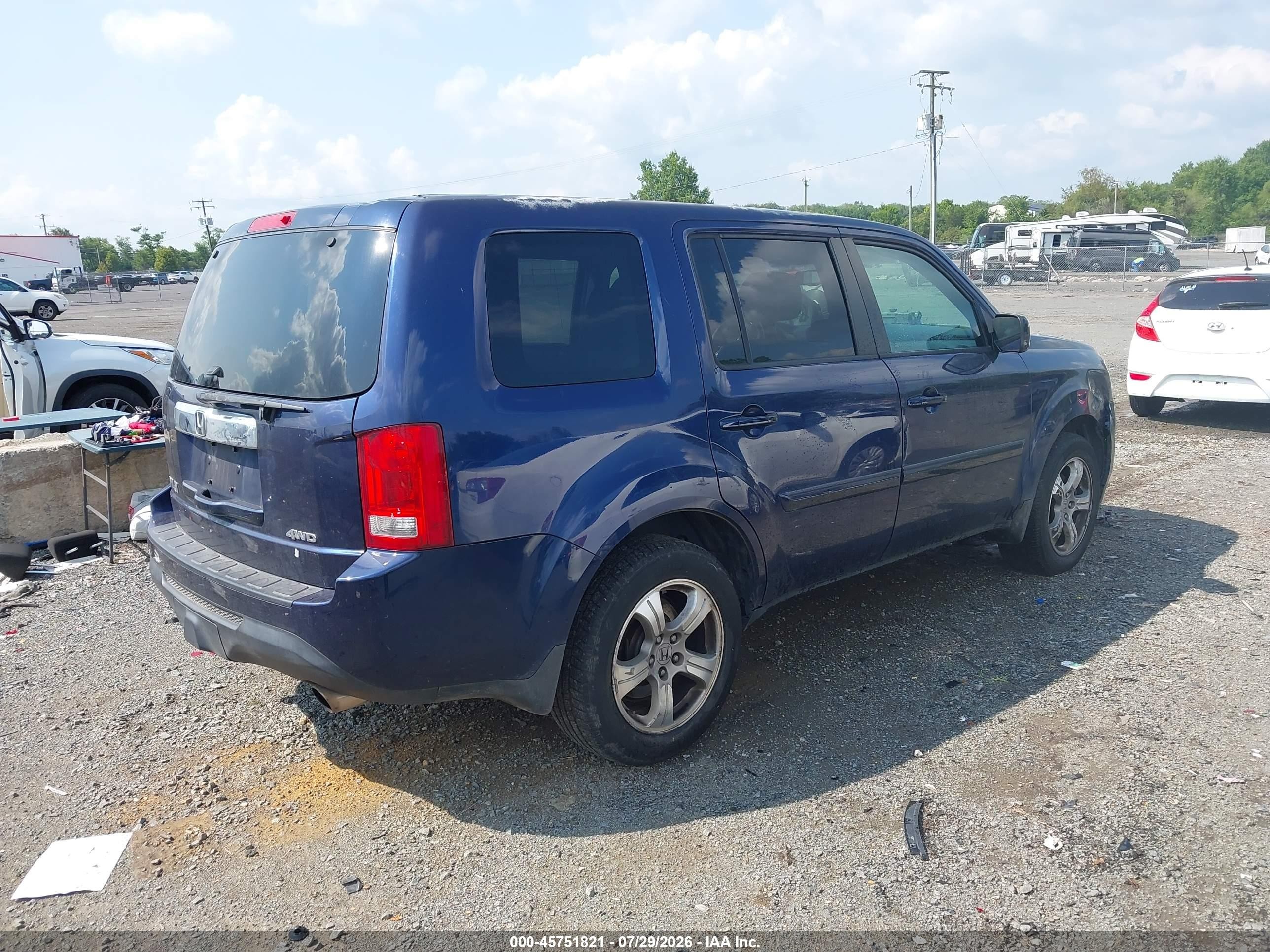 2013 Honda Pilot Ex-l Blue vin: 5FNYF4H50DB080836