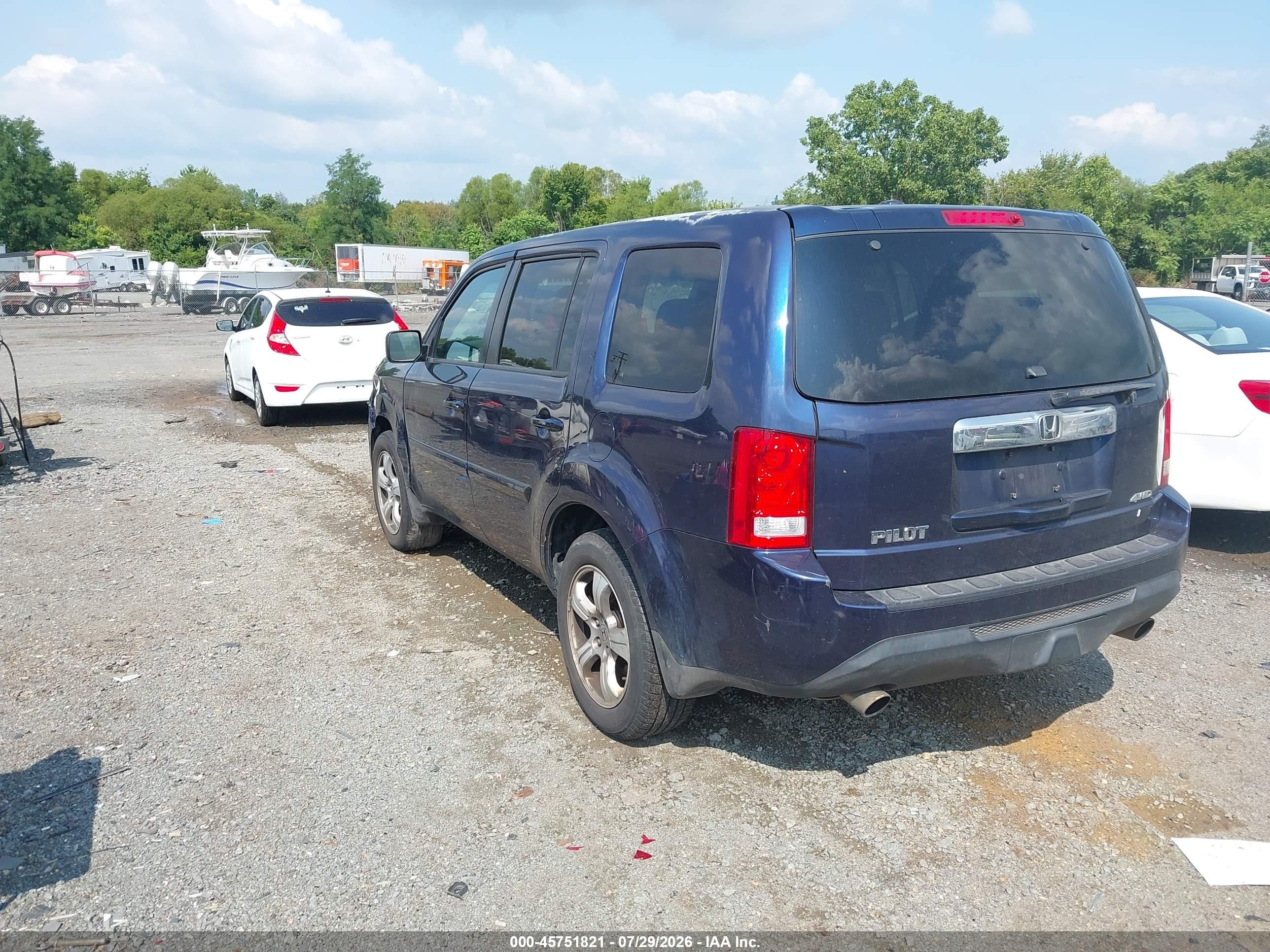 2013 Honda Pilot Ex-l Blue vin: 5FNYF4H50DB080836