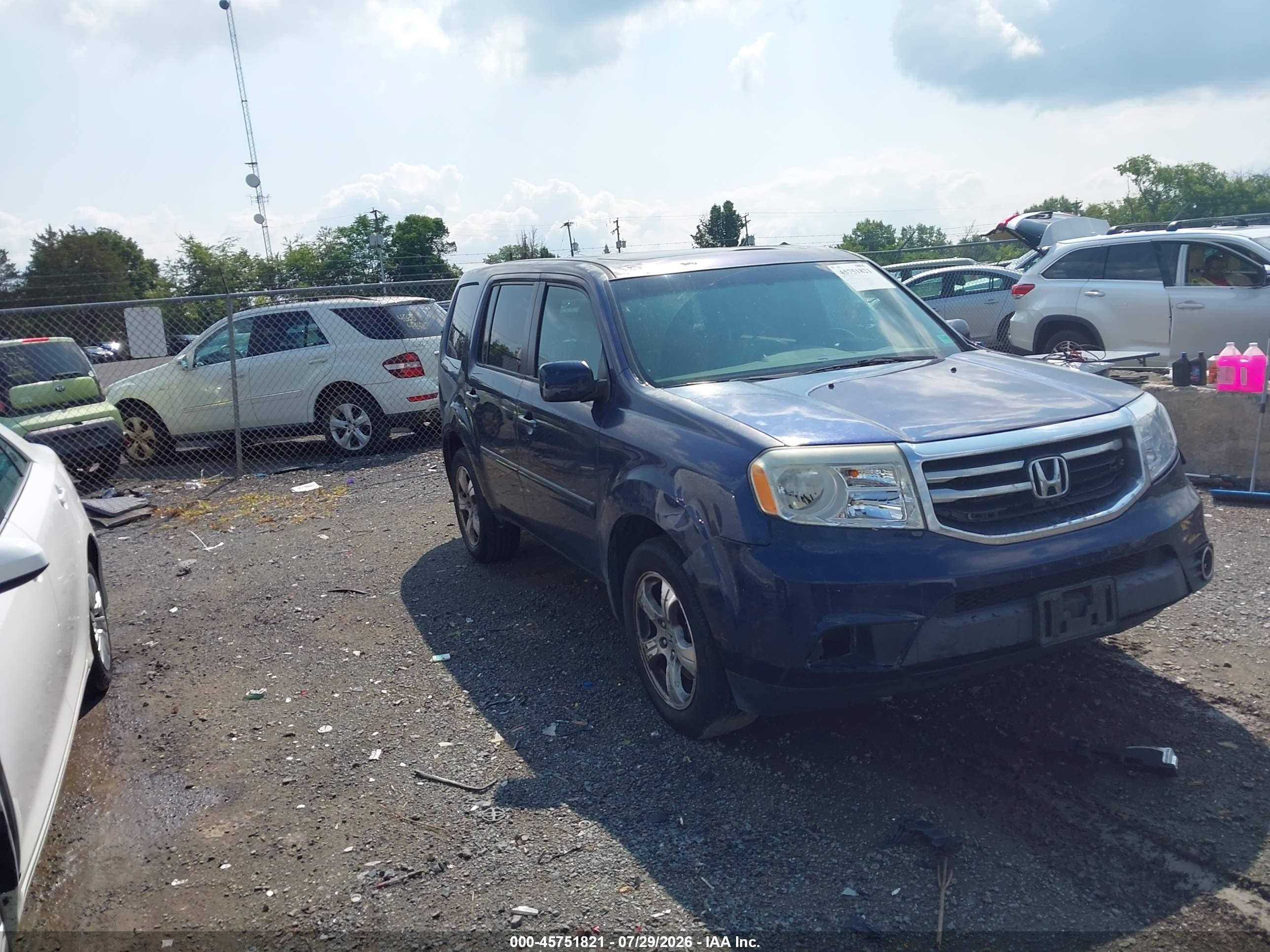 2013 Honda Pilot Ex-l Blue vin: 5FNYF4H50DB080836