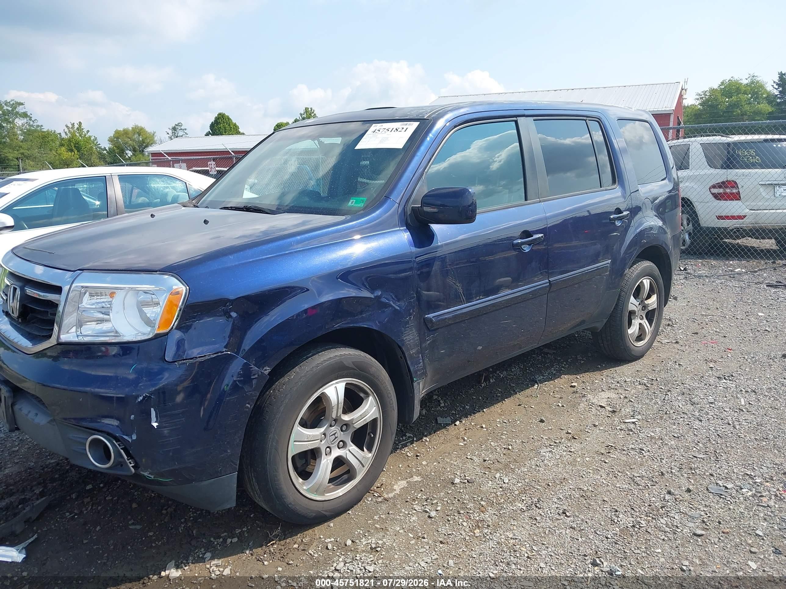 2013 Honda Pilot Ex-l Blue vin: 5FNYF4H50DB080836