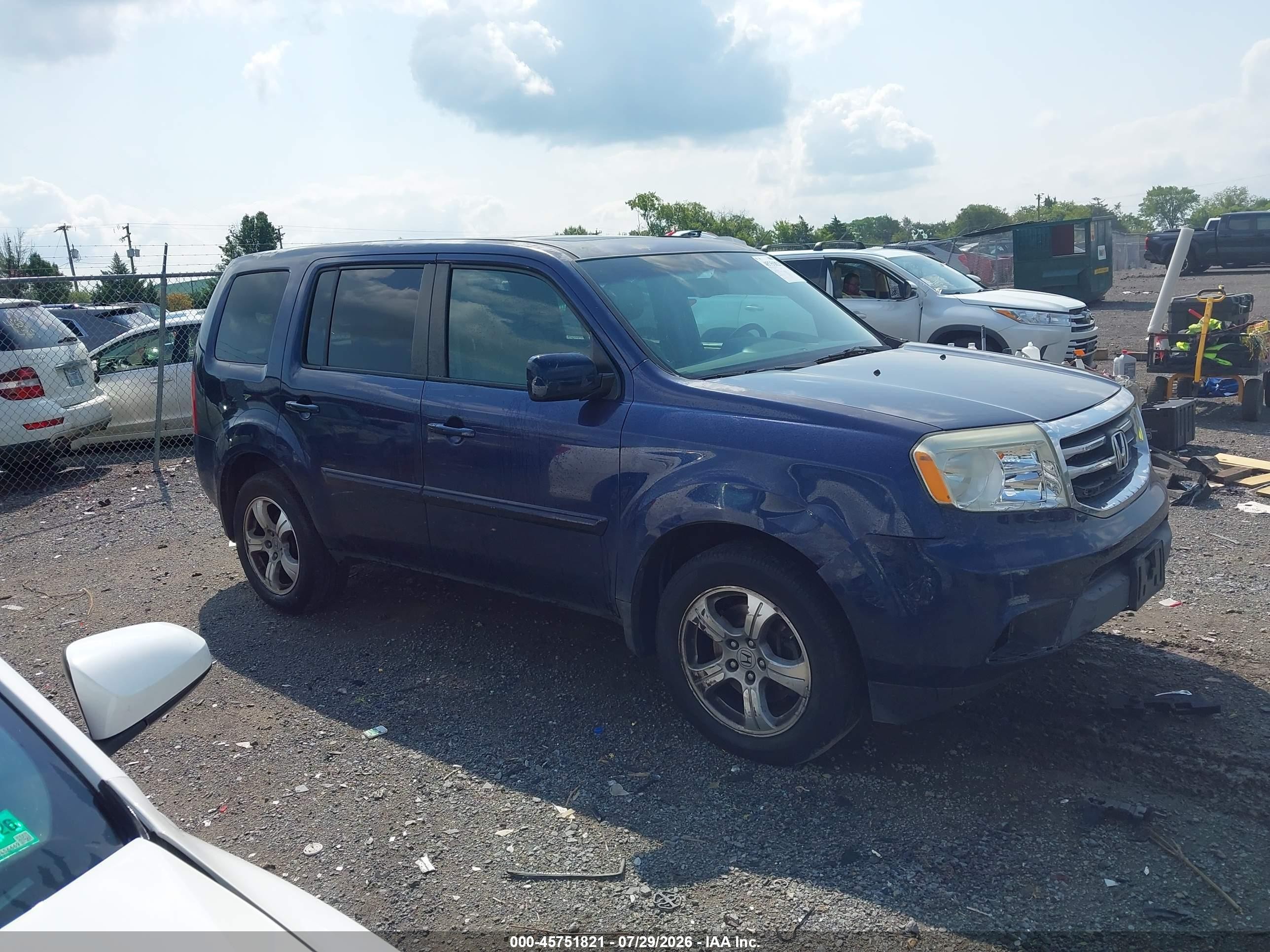 2013 Honda Pilot Ex-l Blue vin: 5FNYF4H50DB080836
