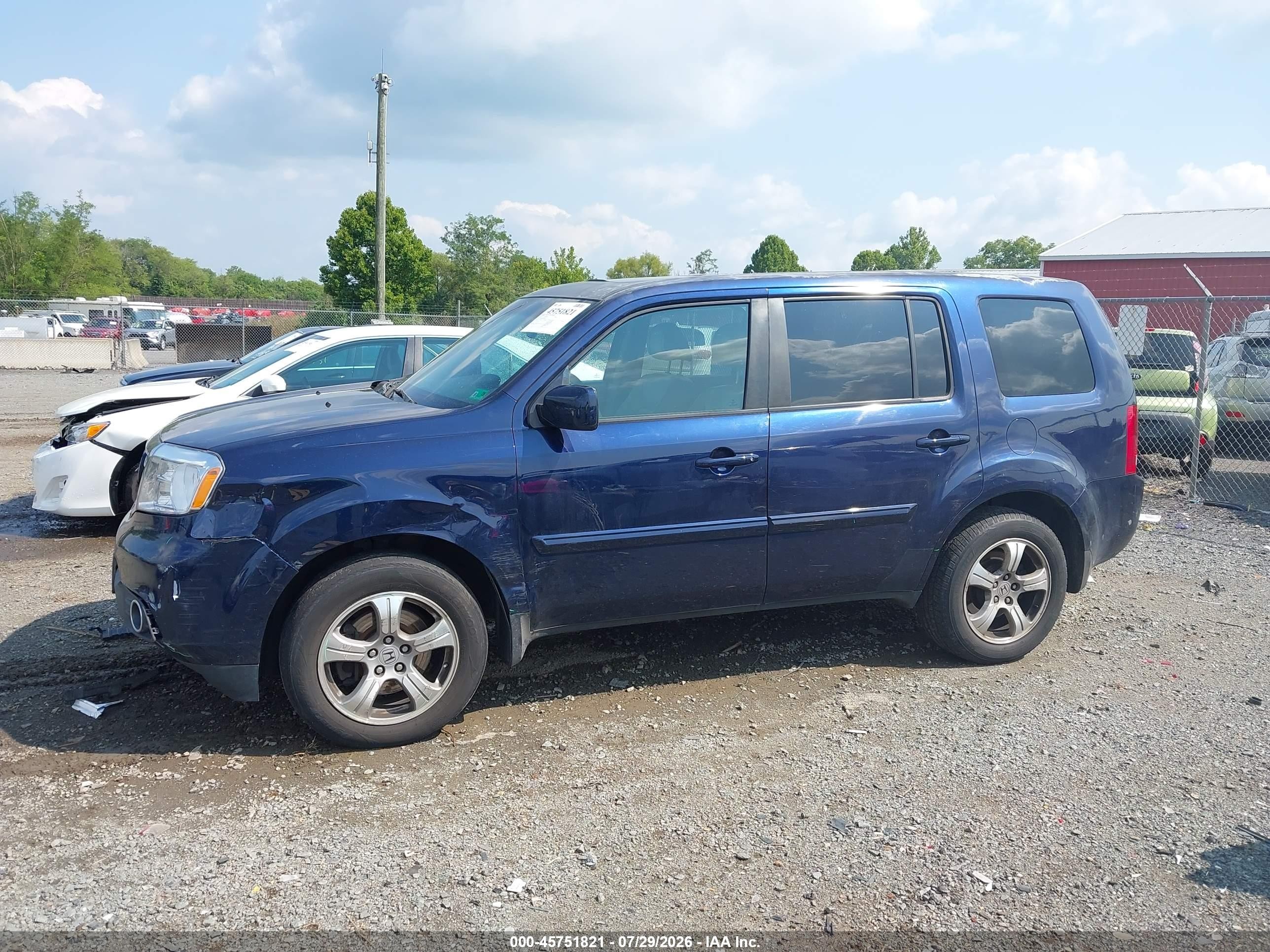 2013 Honda Pilot Ex-l Blue vin: 5FNYF4H50DB080836