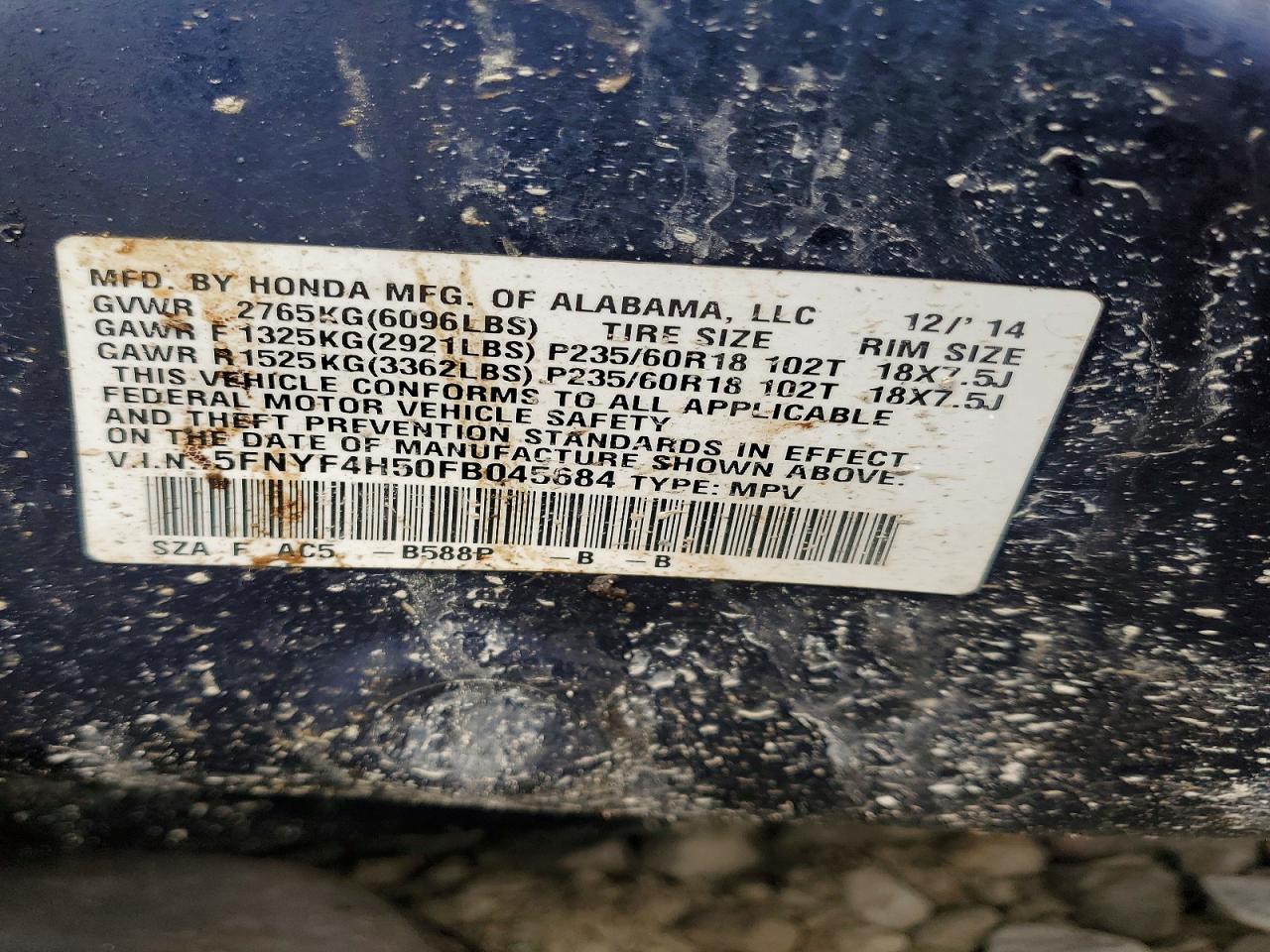 2015 Honda Pilot Exl Blue vin: 5FNYF4H50FB045684