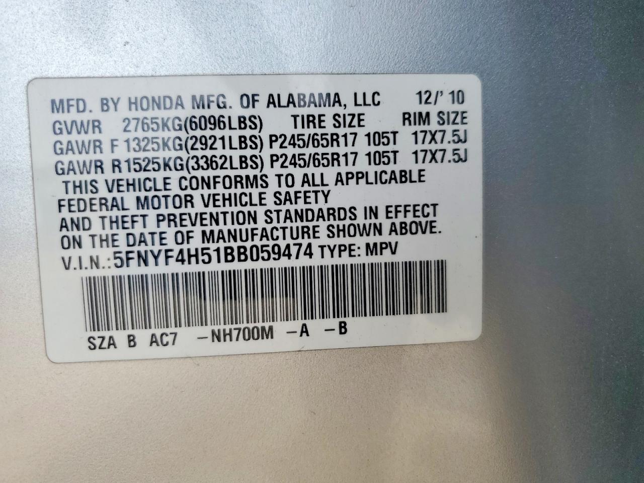 2011 Honda Pilot Exl Silver vin: 5FNYF4H51BB059474