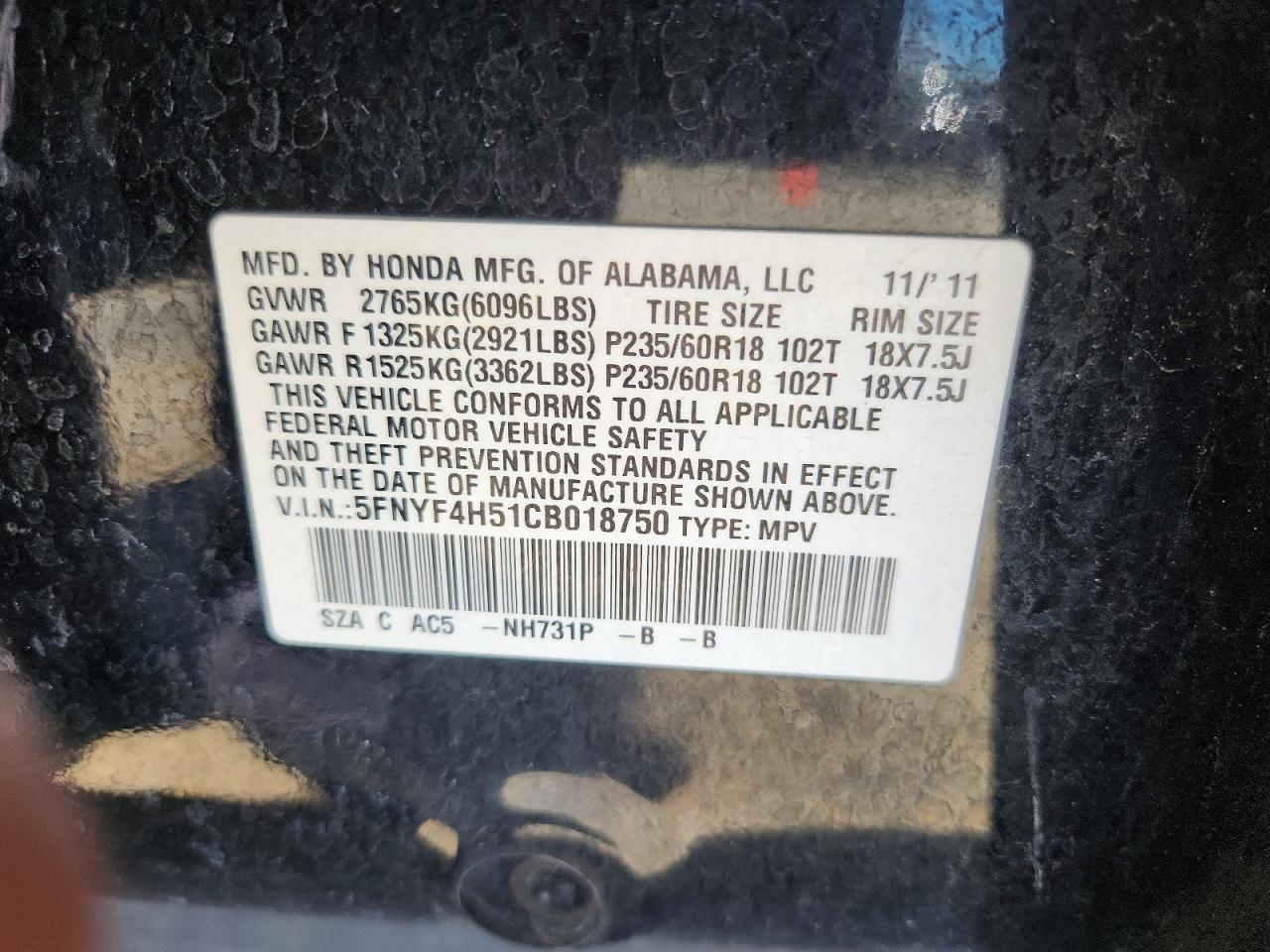 2012 Honda Pilot Exl Black vin: 5FNYF4H51CB018750