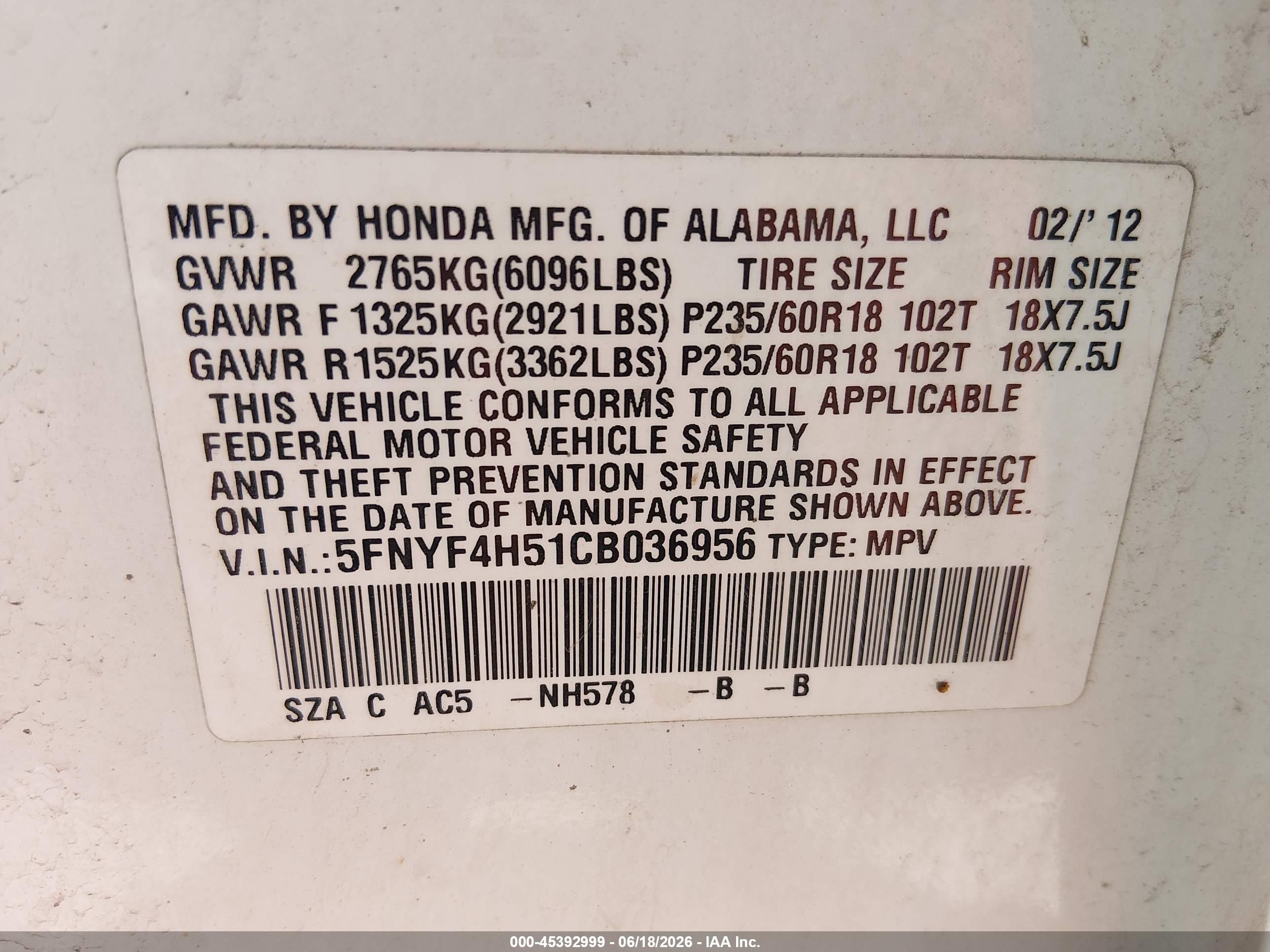 2012 Honda Pilot Ex-l White vin: 5FNYF4H51CB036956