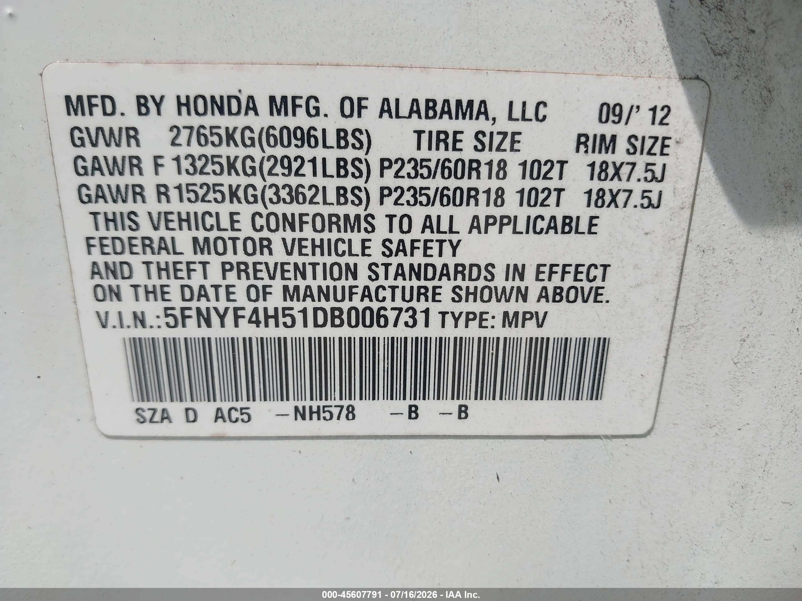 2013 Honda Pilot Ex-l White vin: 5FNYF4H51DB006731