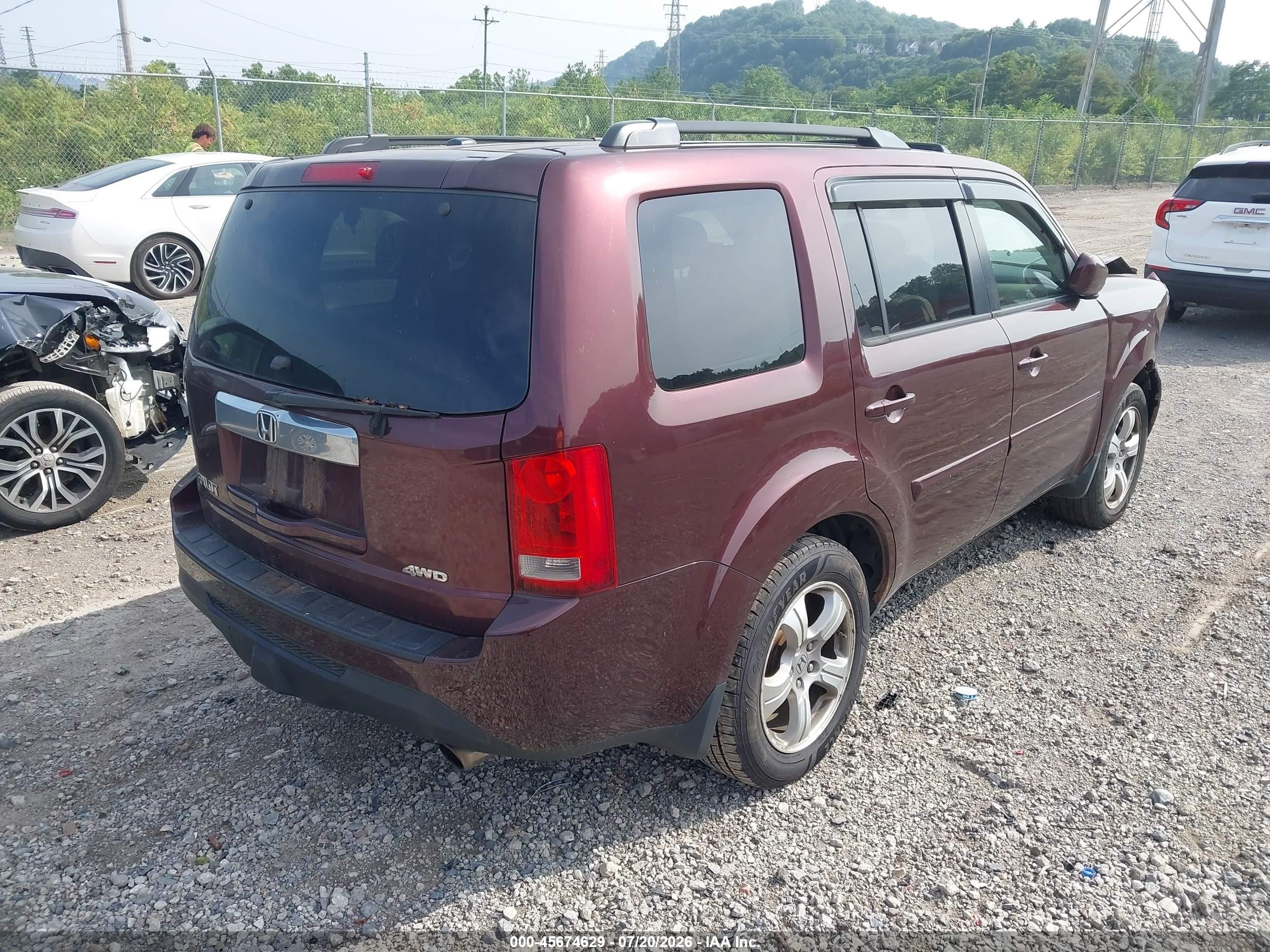 2013 Honda Pilot Ex-l Burgundy vin: 5FNYF4H51DB035873