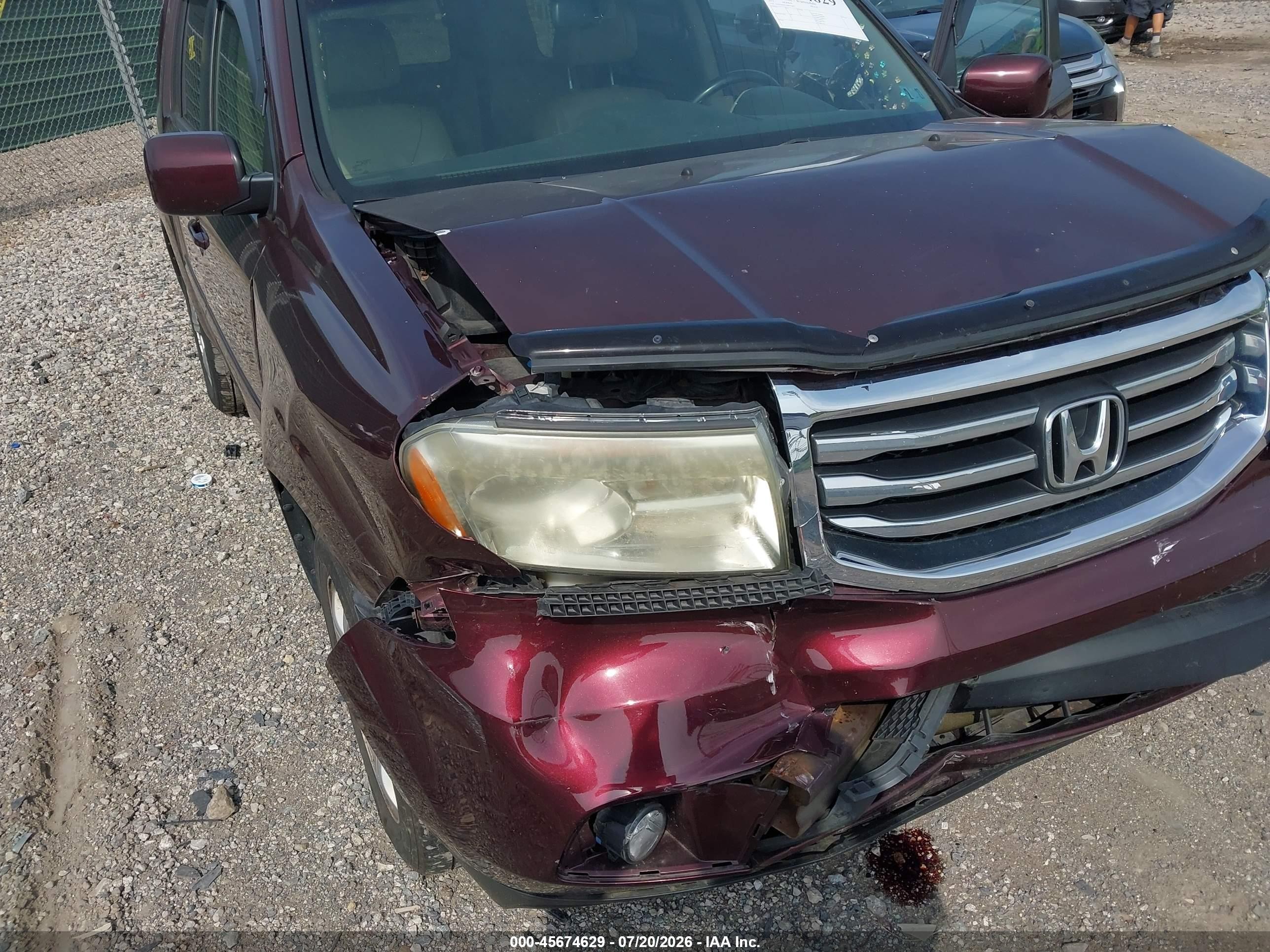2013 Honda Pilot Ex-l Burgundy vin: 5FNYF4H51DB035873