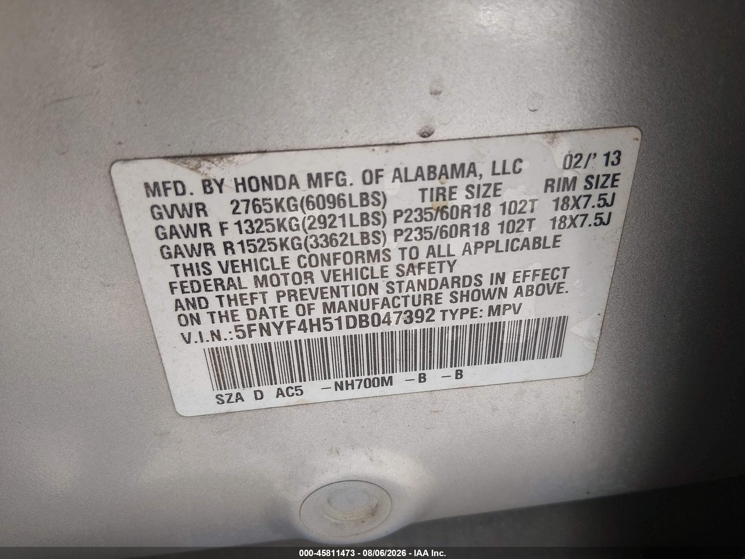 2013 Honda Pilot Ex-l Silver vin: 5FNYF4H51DB047392