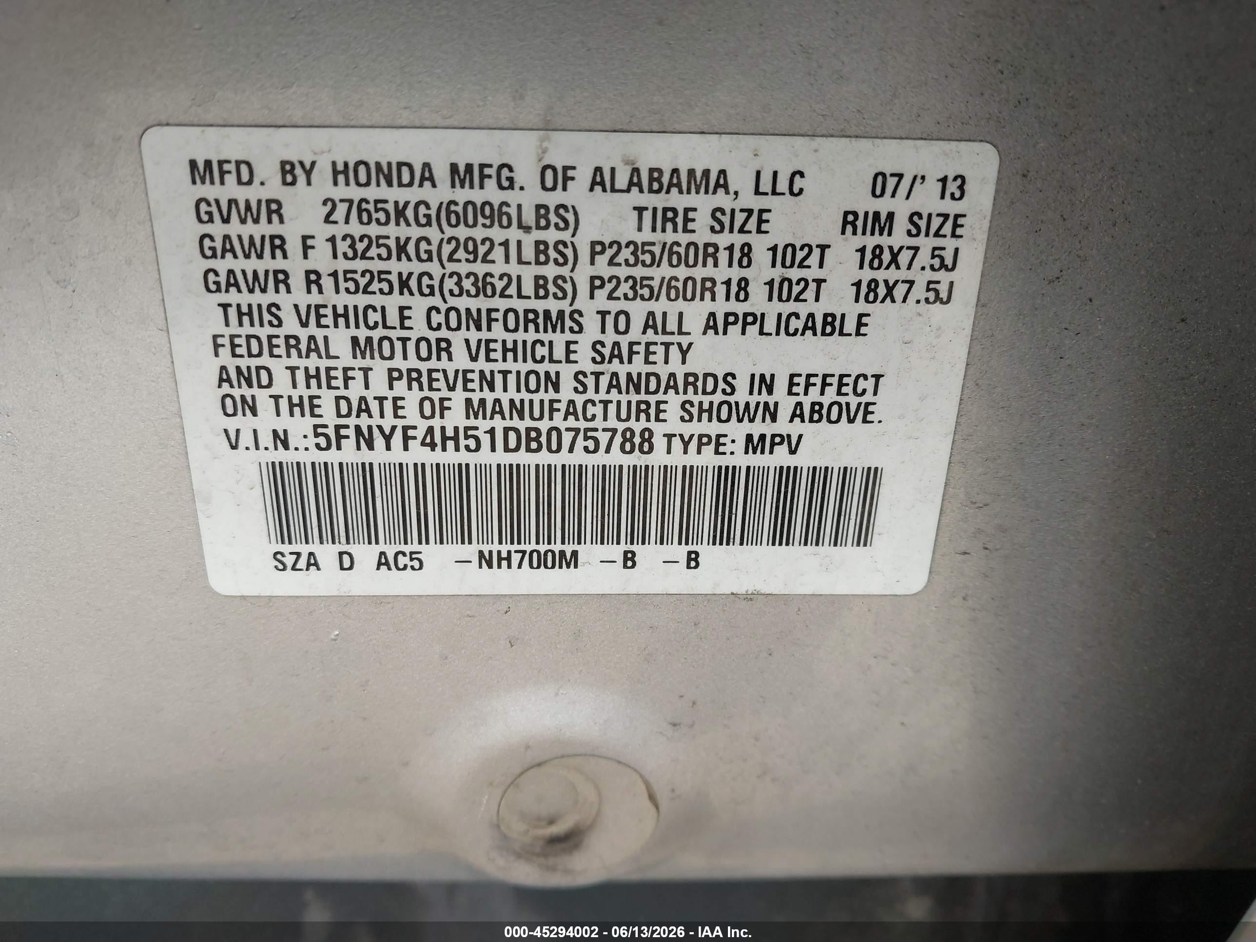 2013 Honda Pilot Ex-l Silver vin: 5FNYF4H51DB075788
