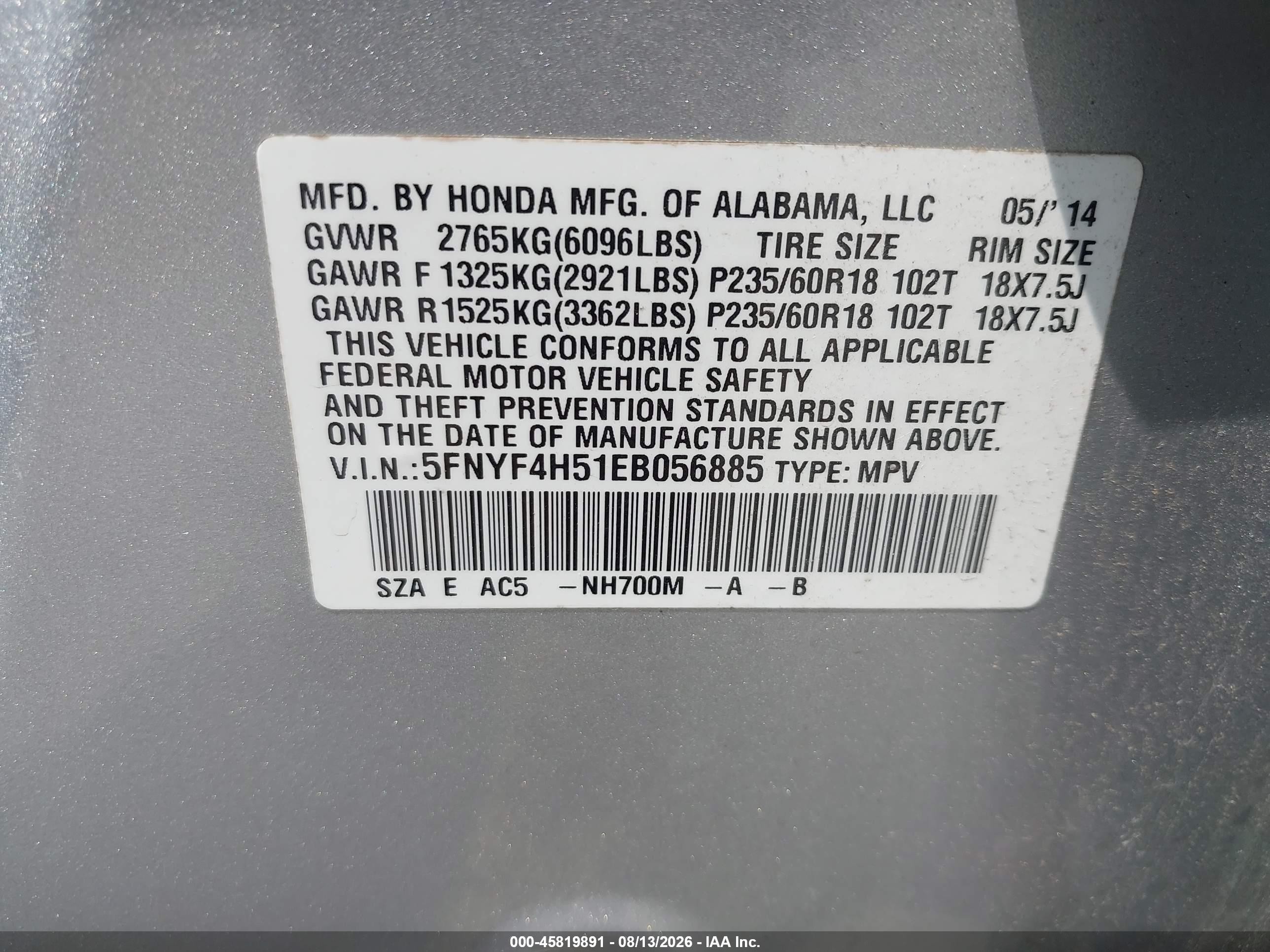 2014 Honda Pilot Ex-l Серебряный vin: 5FNYF4H51EB056885