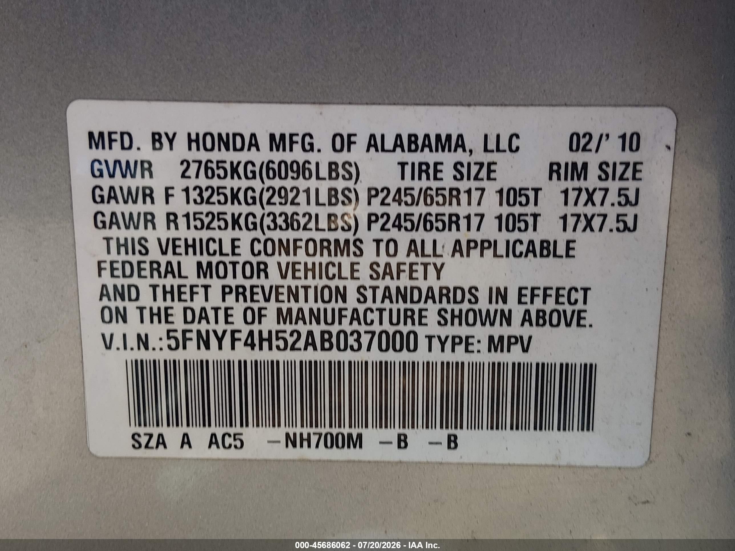 2010 Honda Pilot Ex-l Silver vin: 5FNYF4H52AB037000