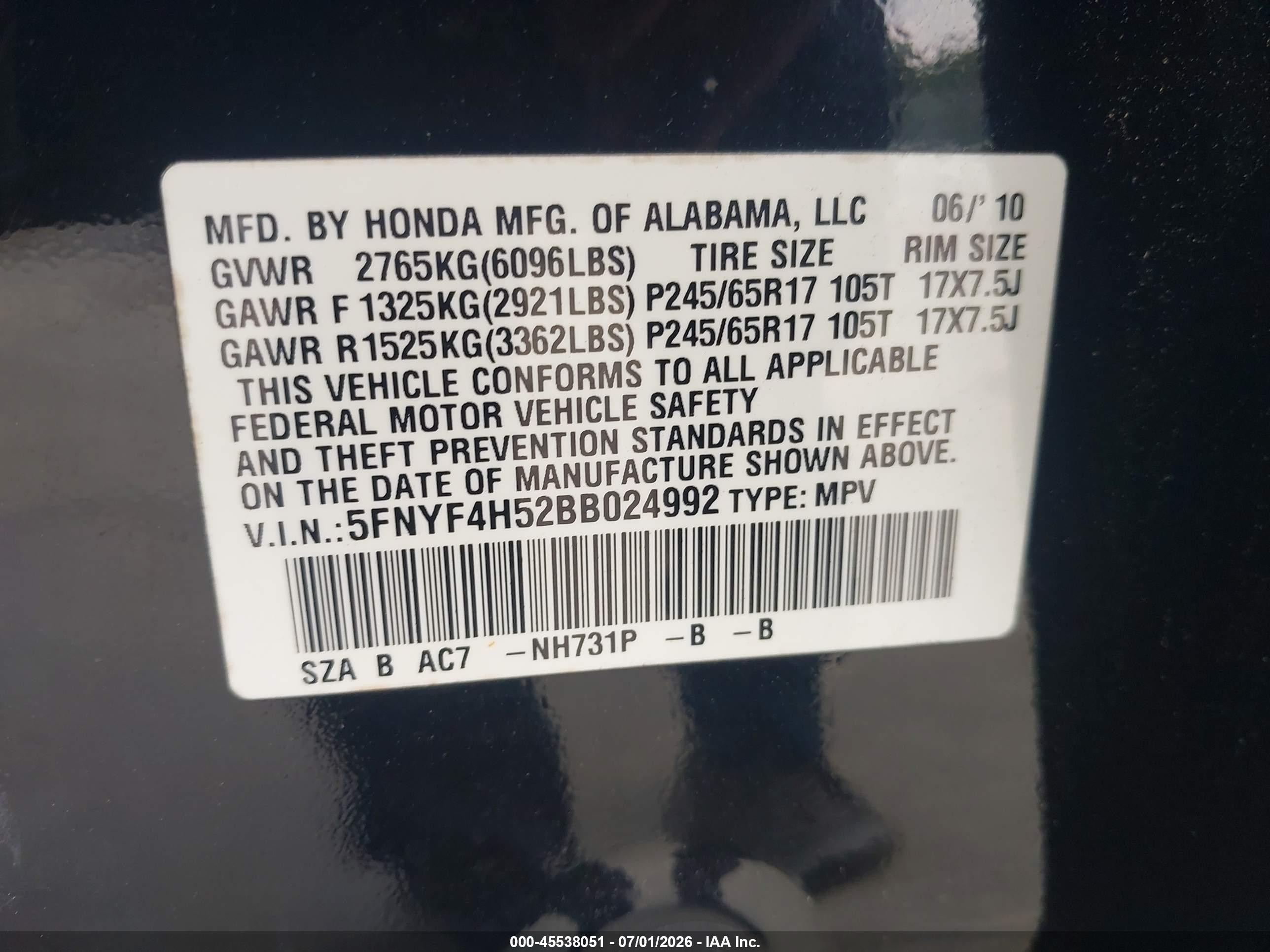2011 Honda Pilot Ex-l Black vin: 5FNYF4H52BB024992