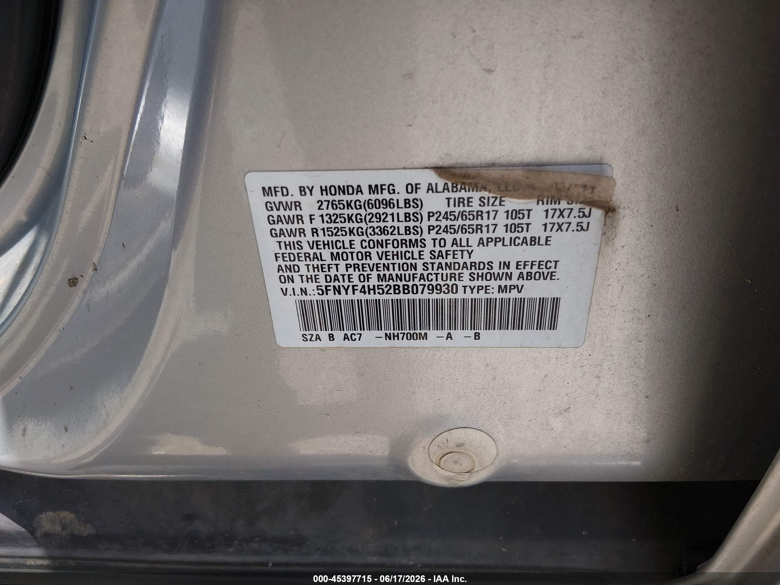 2011 Honda Pilot Ex-l Silver vin: 5FNYF4H52BB079930