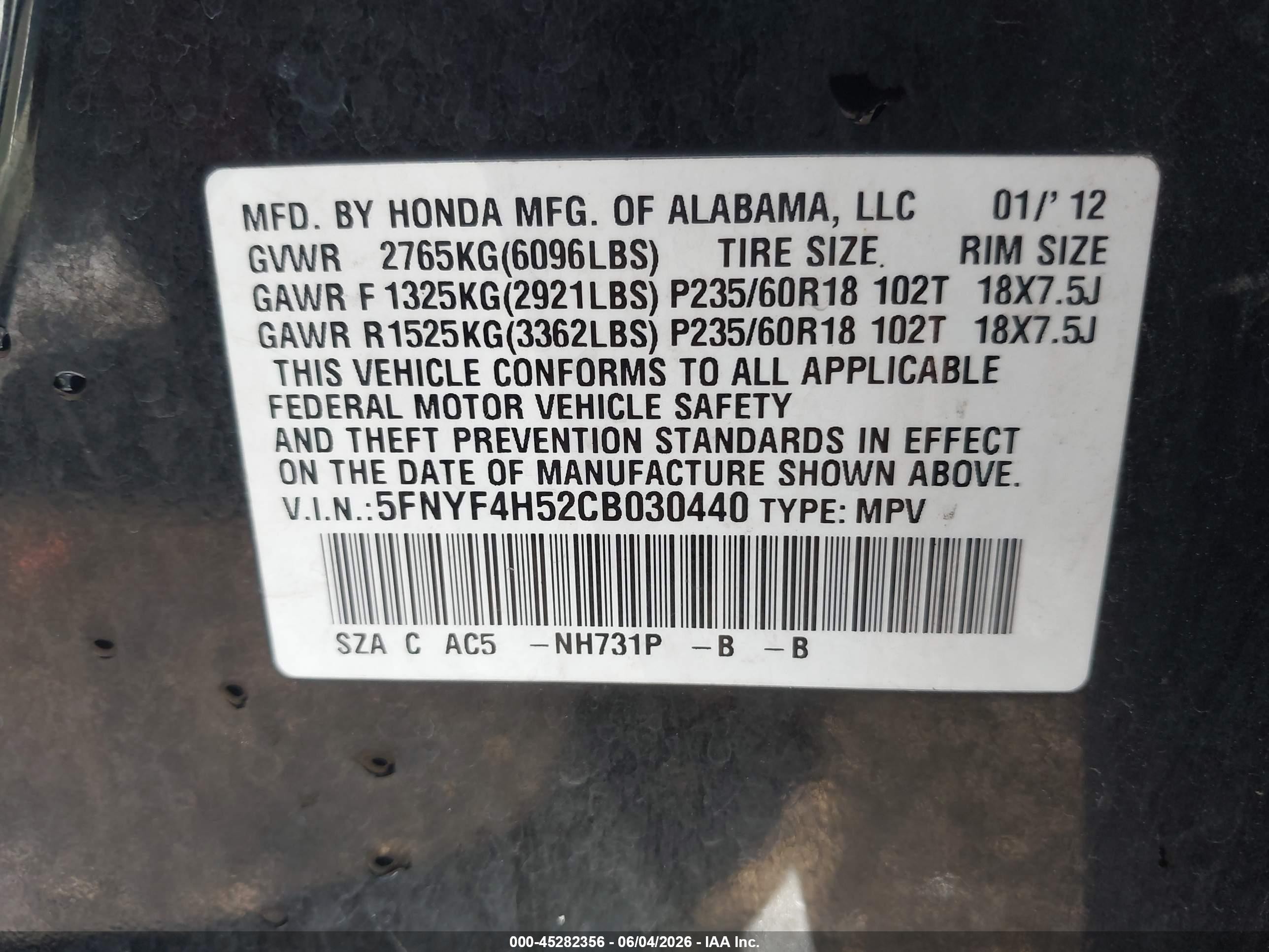 2012 Honda Pilot Ex-l Black vin: 5FNYF4H52CB030440