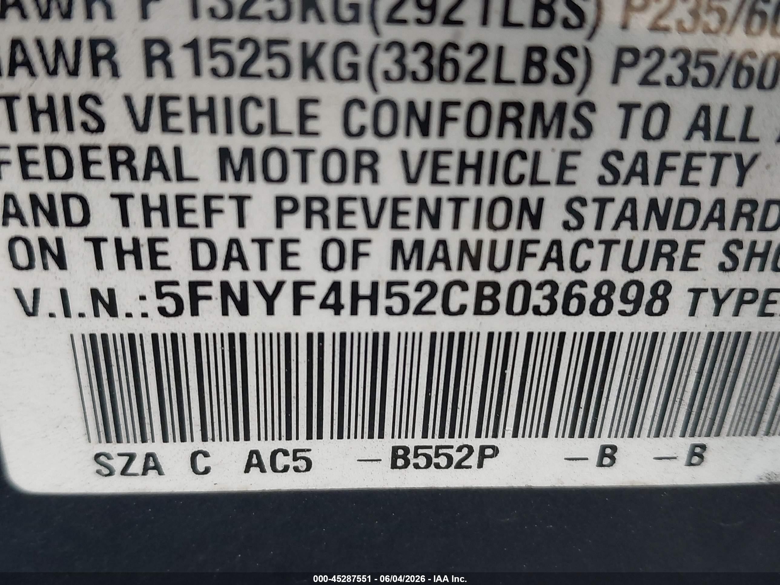 2012 Honda Pilot Ex-l Navy vin: 5FNYF4H52CB036898