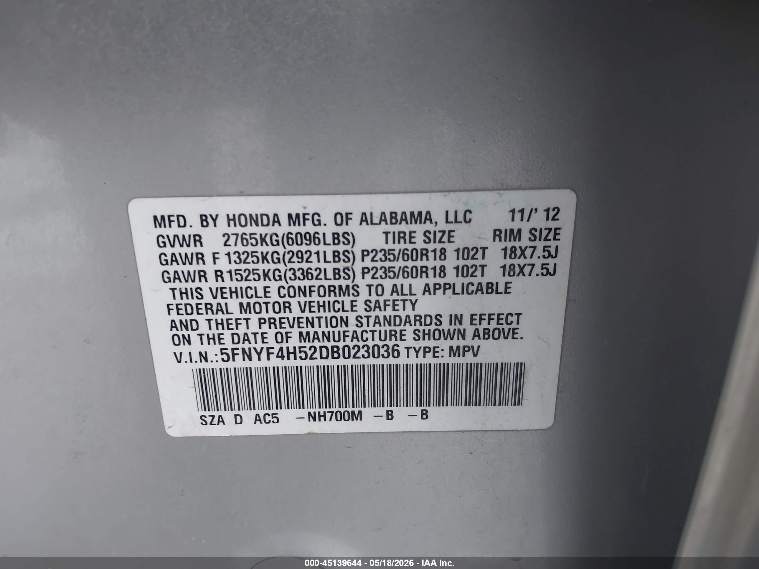 2013 Honda Pilot Ex-l Silver vin: 5FNYF4H52DB023036