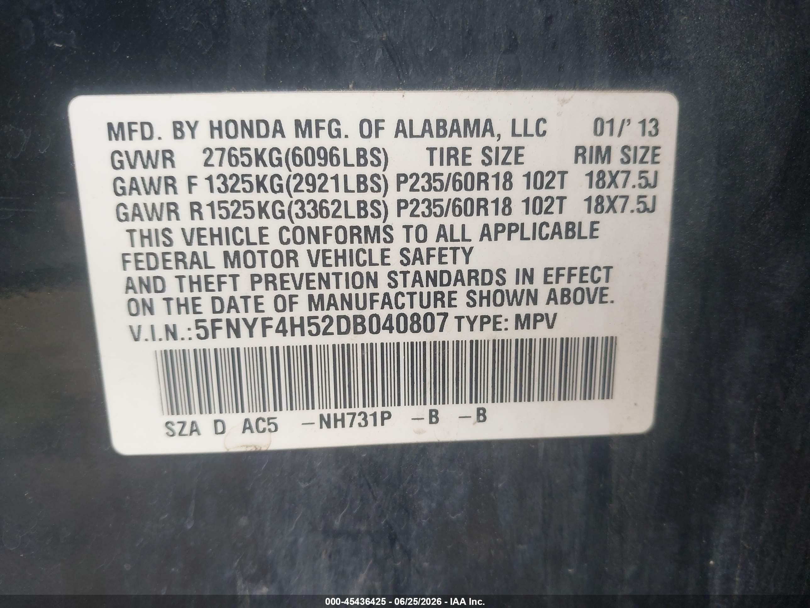 2013 Honda Pilot Ex-l Black vin: 5FNYF4H52DB040807
