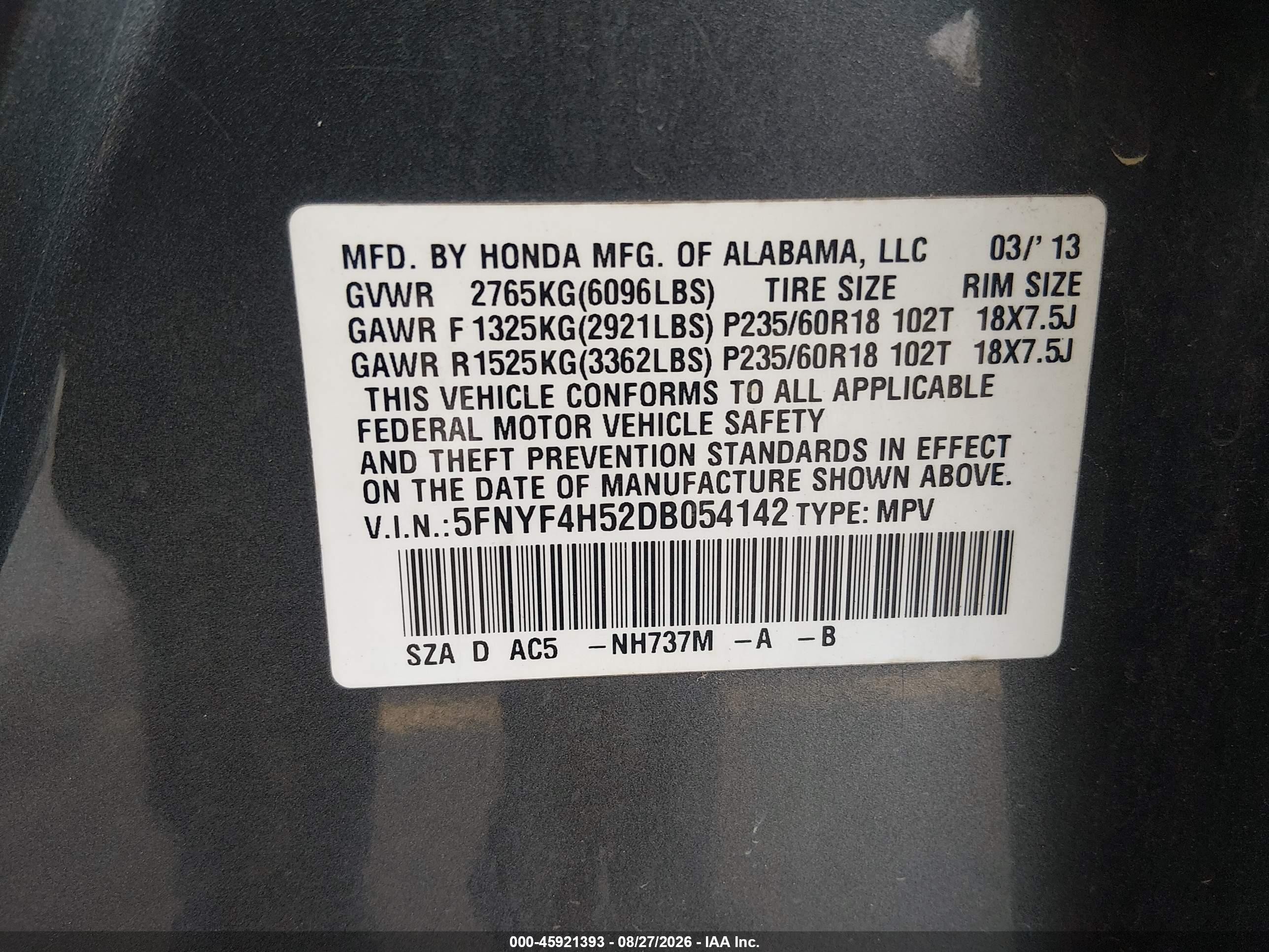 2013 Honda Pilot Ex-l Gray vin: 5FNYF4H52DB054142