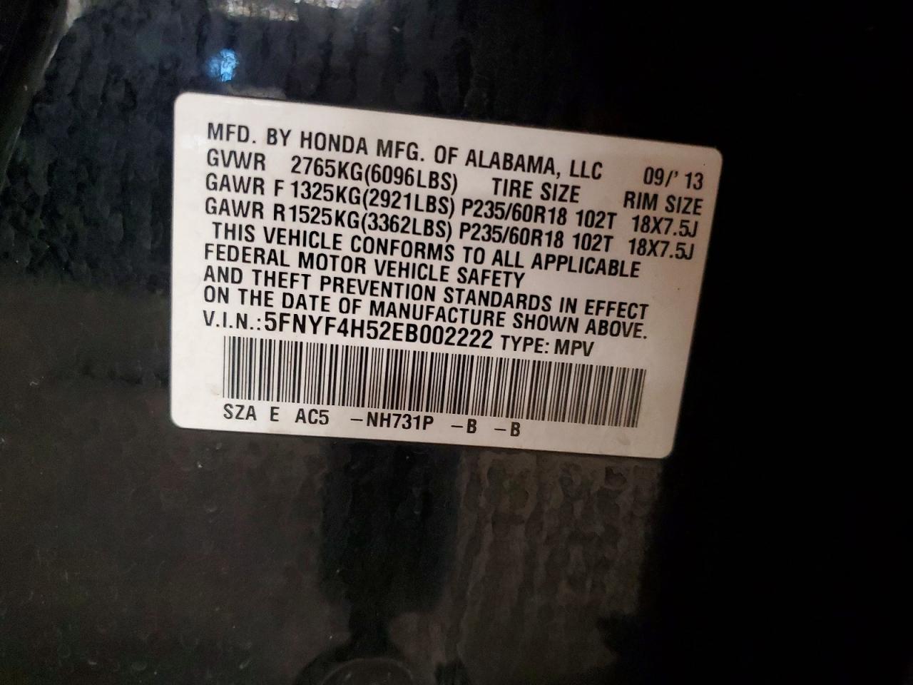 2014 Honda Pilot Exl Black vin: 5FNYF4H52EB002222