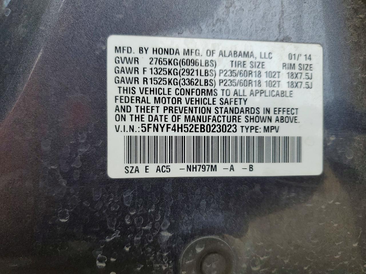 2014 Honda Pilot Exl Gray vin: 5FNYF4H52EB023023