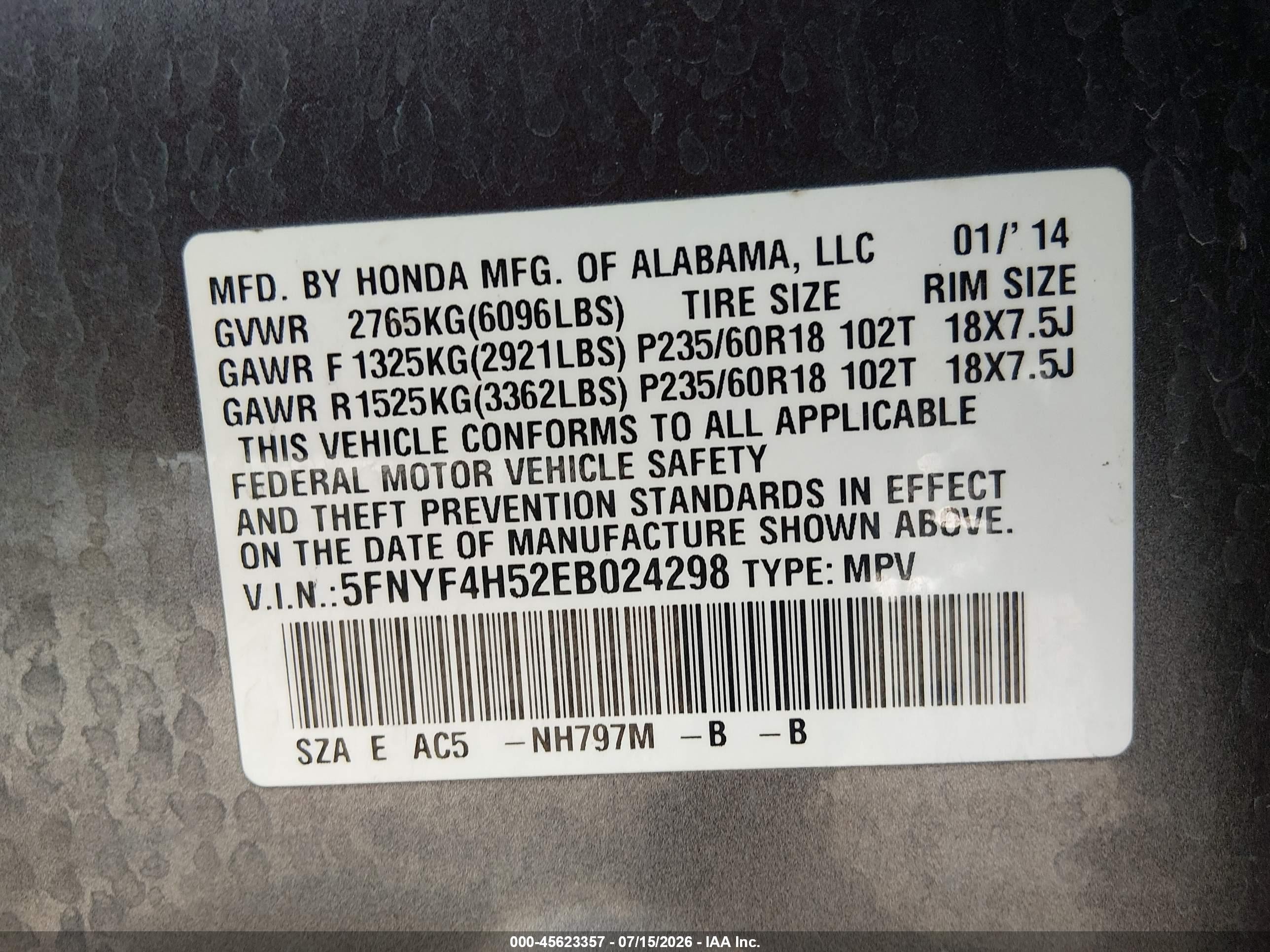 2014 Honda Pilot Ex-l Gray vin: 5FNYF4H52EB024298