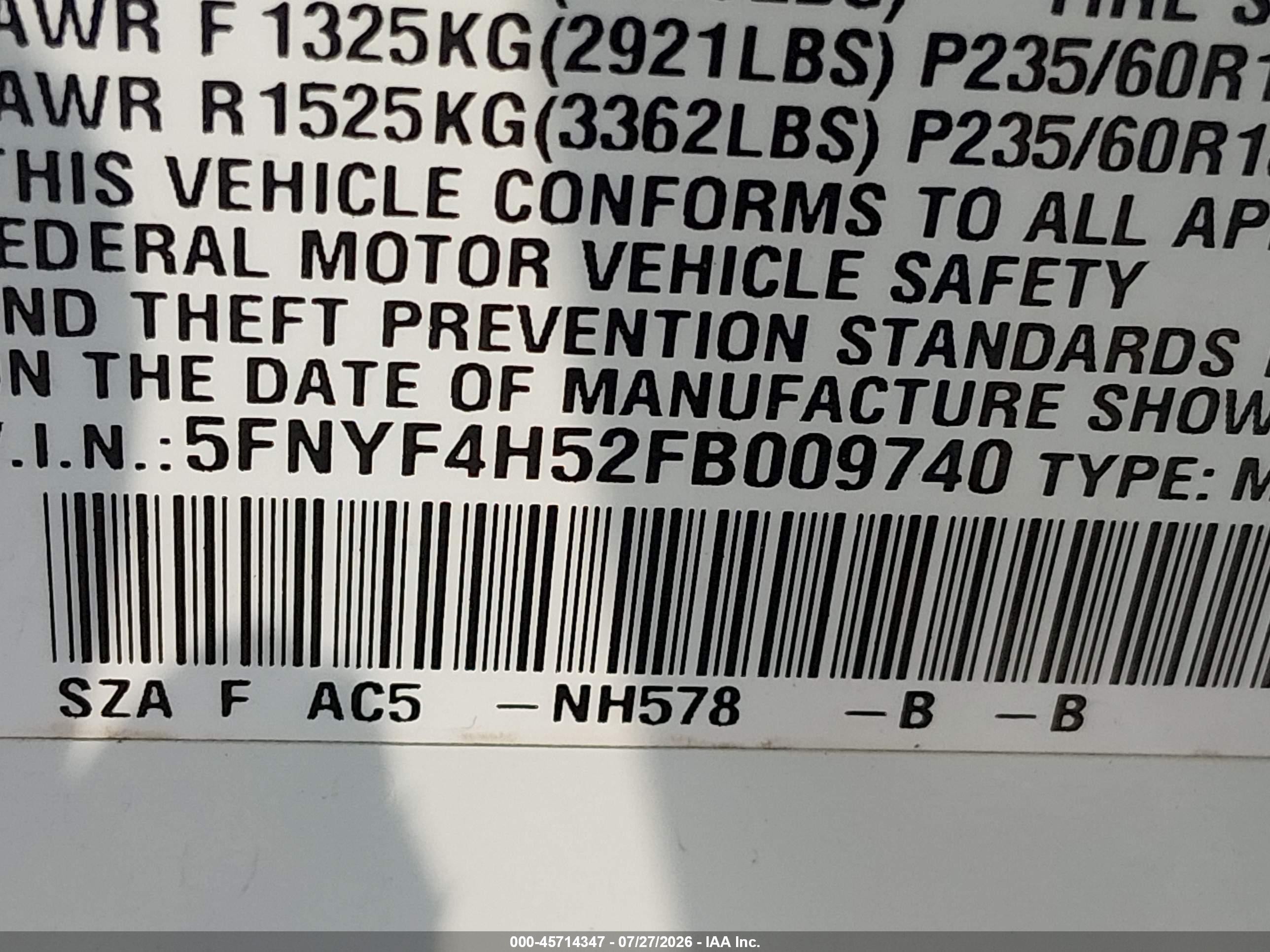 2015 Honda Pilot Ex-l White vin: 5FNYF4H52FB009740