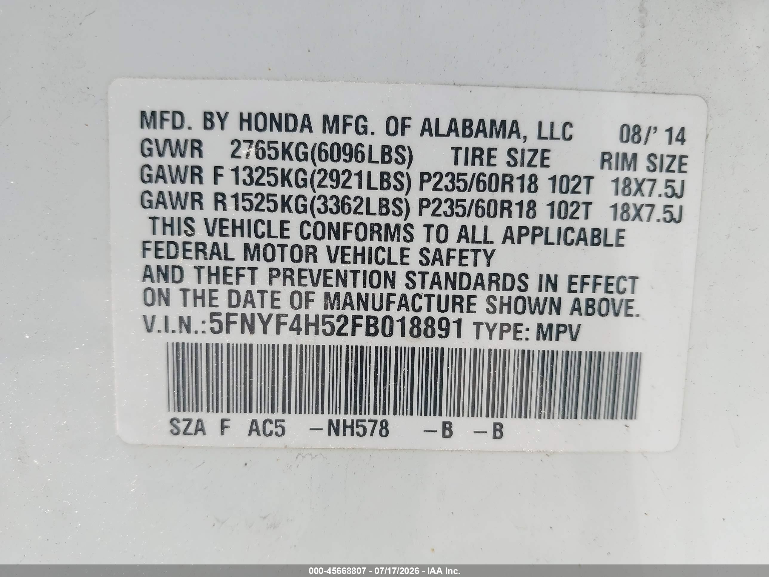 2015 Honda Pilot Ex-l Белый vin: 5FNYF4H52FB018891