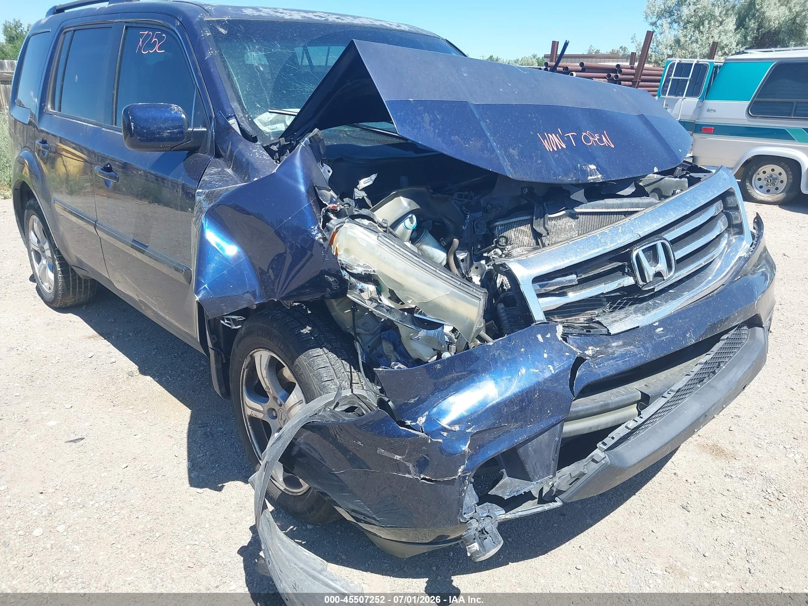 2015 Honda Pilot Ex-l Blue vin: 5FNYF4H52FB046349