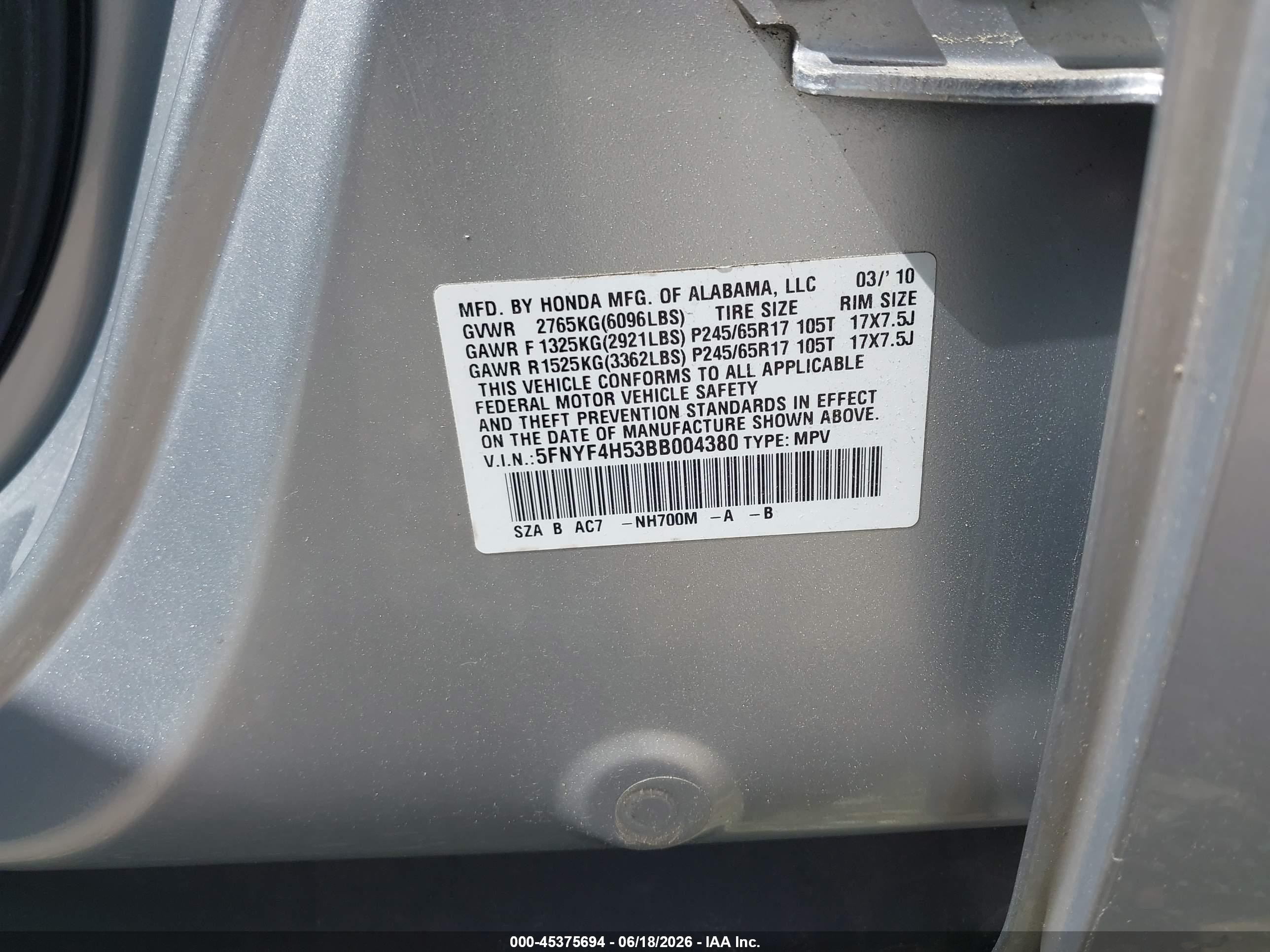 2011 Honda Pilot Ex-l Gray vin: 5FNYF4H53BB004380
