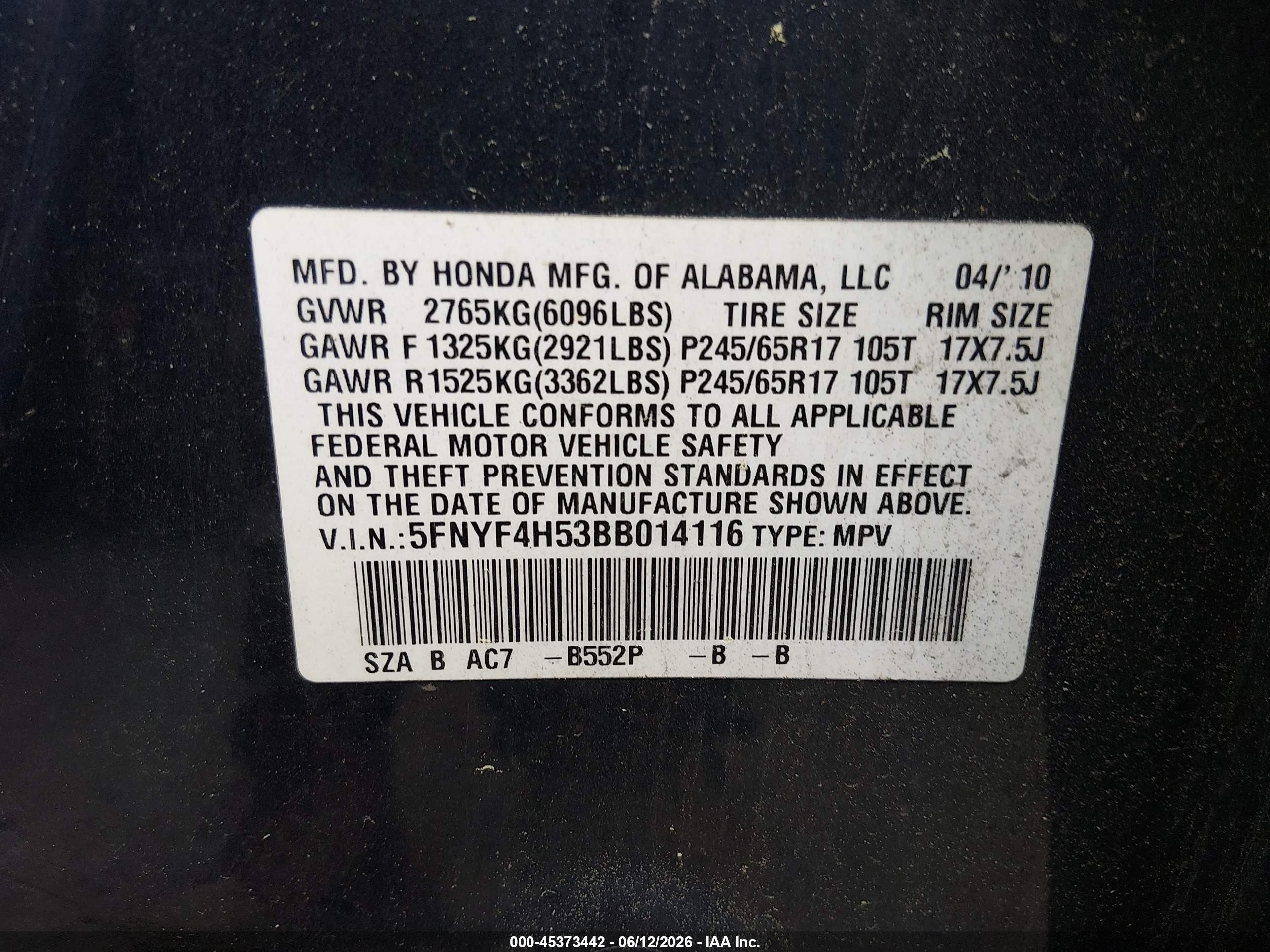 2011 Honda Pilot Ex-l Blue vin: 5FNYF4H53BB014116