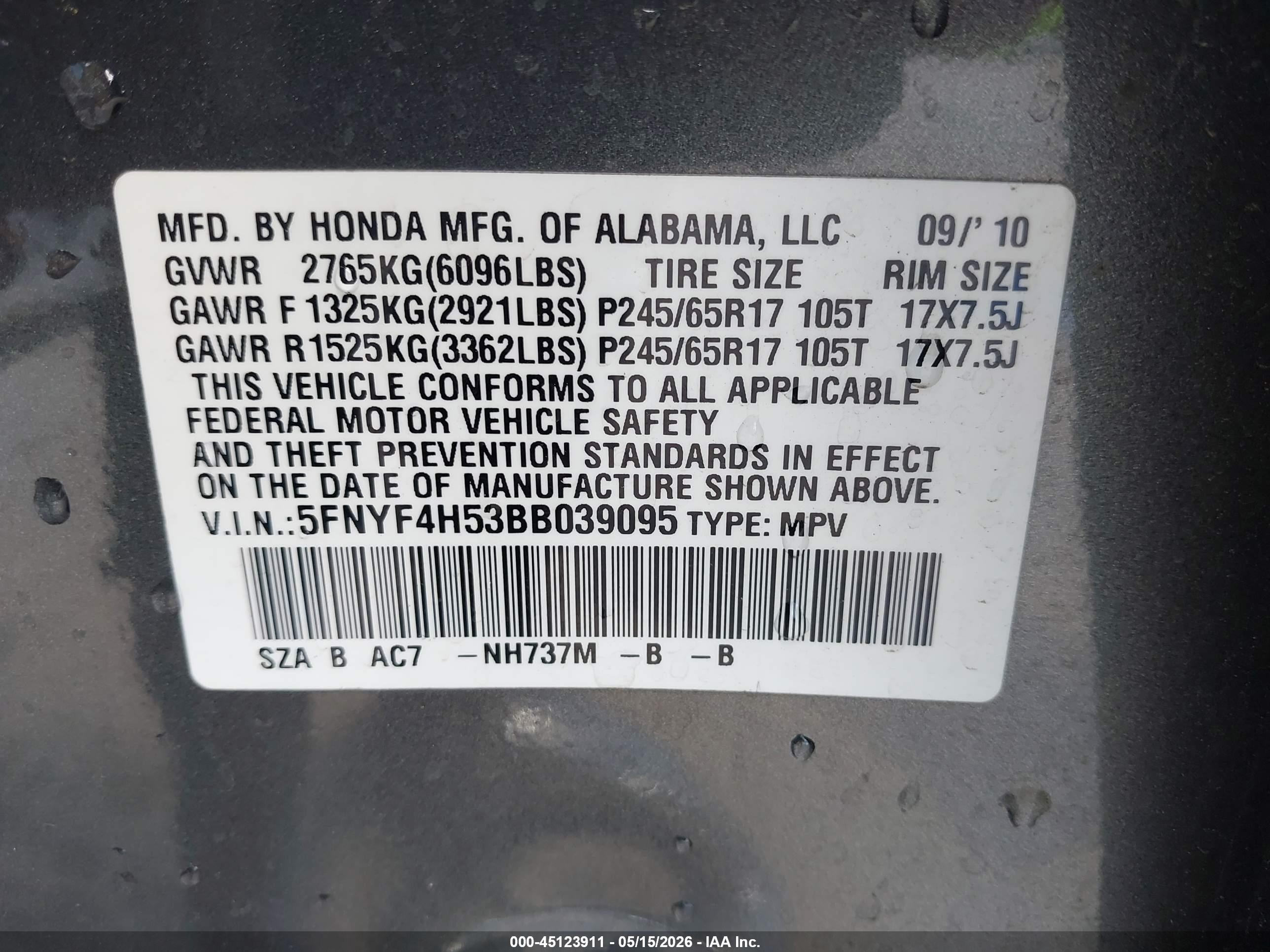 2011 Honda Pilot Ex-l Gray vin: 5FNYF4H53BB039095