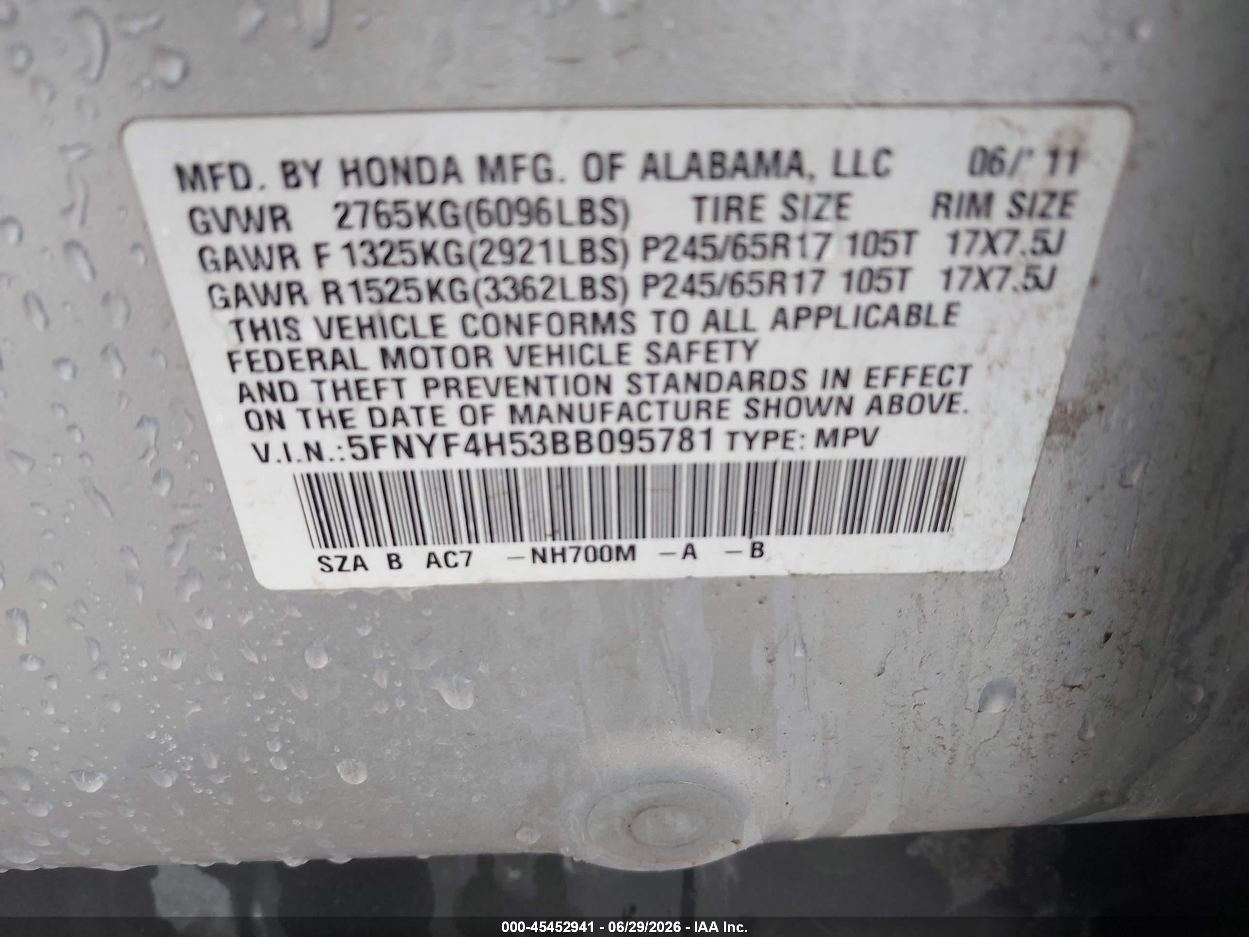 2011 Honda Pilot Ex-l Серебряный vin: 5FNYF4H53BB095781