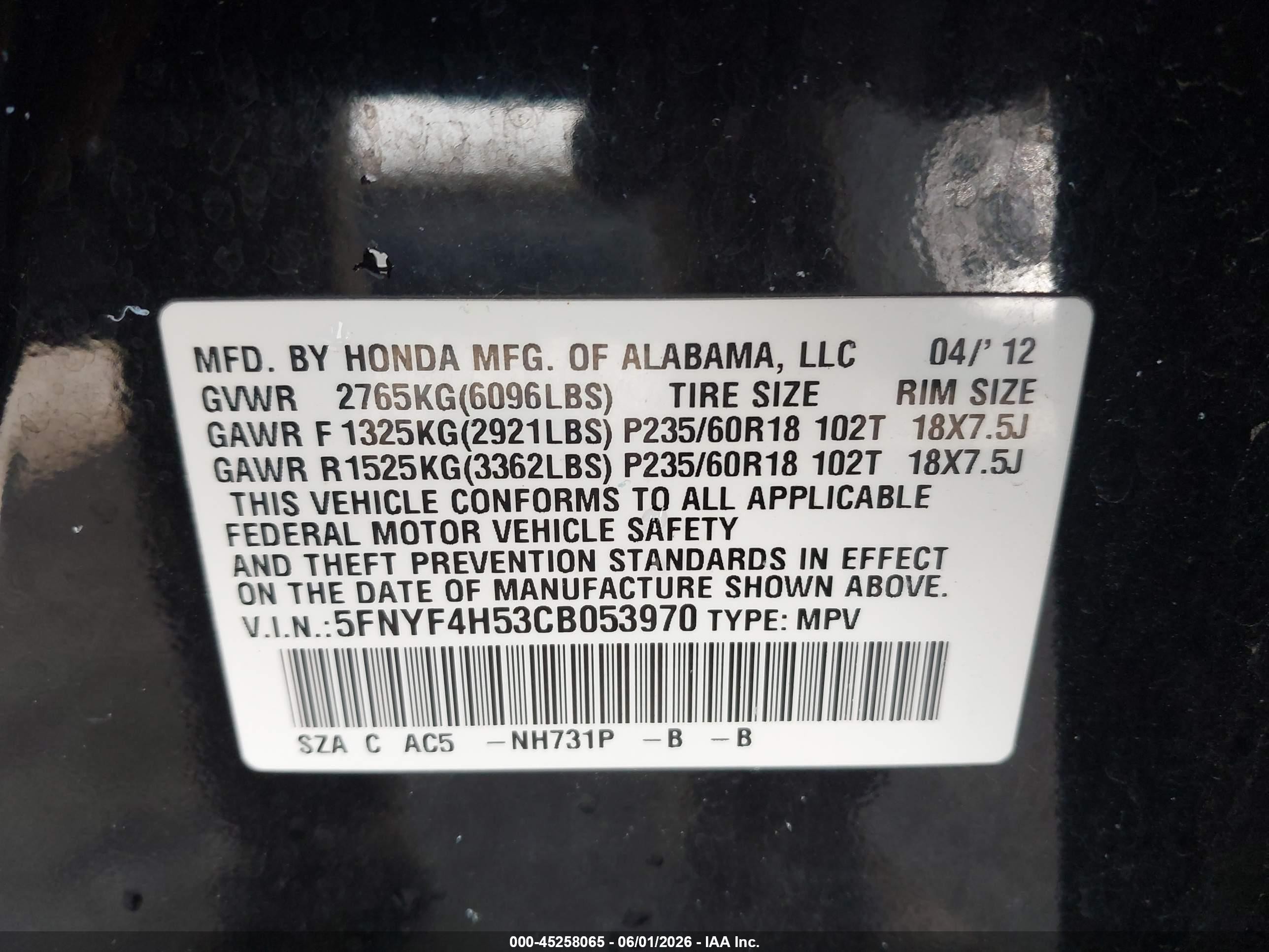 2012 Honda Pilot Ex-l Black vin: 5FNYF4H53CB053970