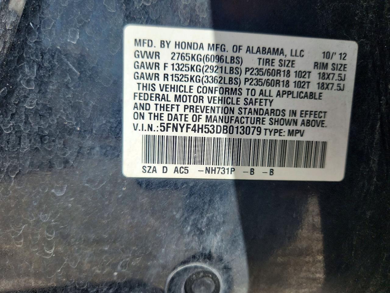 2013 Honda Pilot Exl Black vin: 5FNYF4H53DB013079
