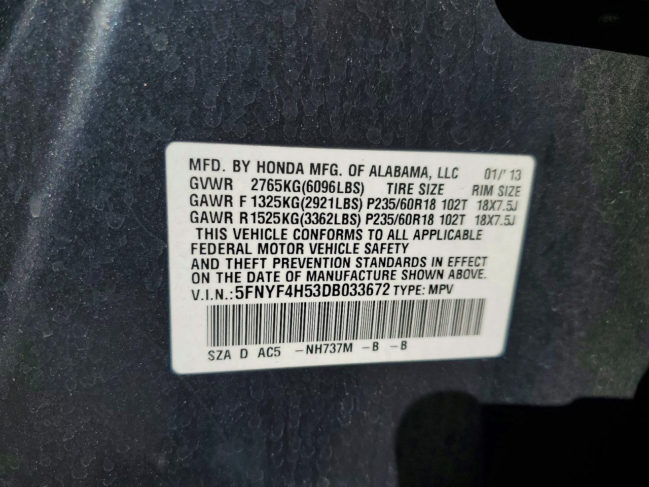 2013 Honda Pilot Exl Gray vin: 5FNYF4H53DB033672