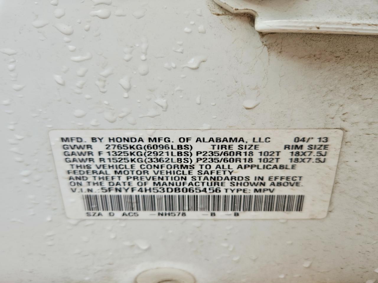 2013 Honda Pilot Exl White vin: 5FNYF4H53DB065456