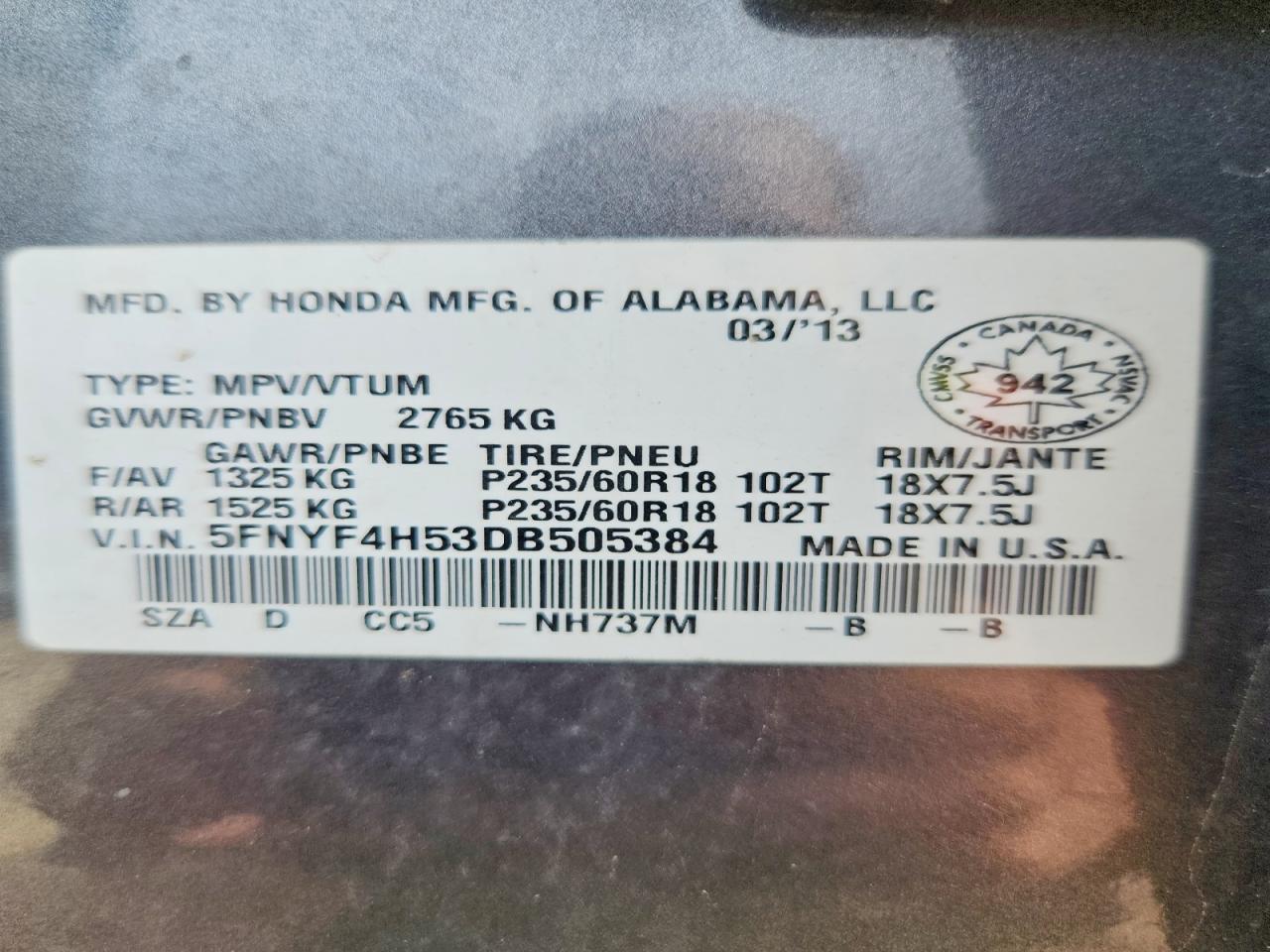 2013 Honda Pilot Exl Gray vin: 5FNYF4H53DB505384