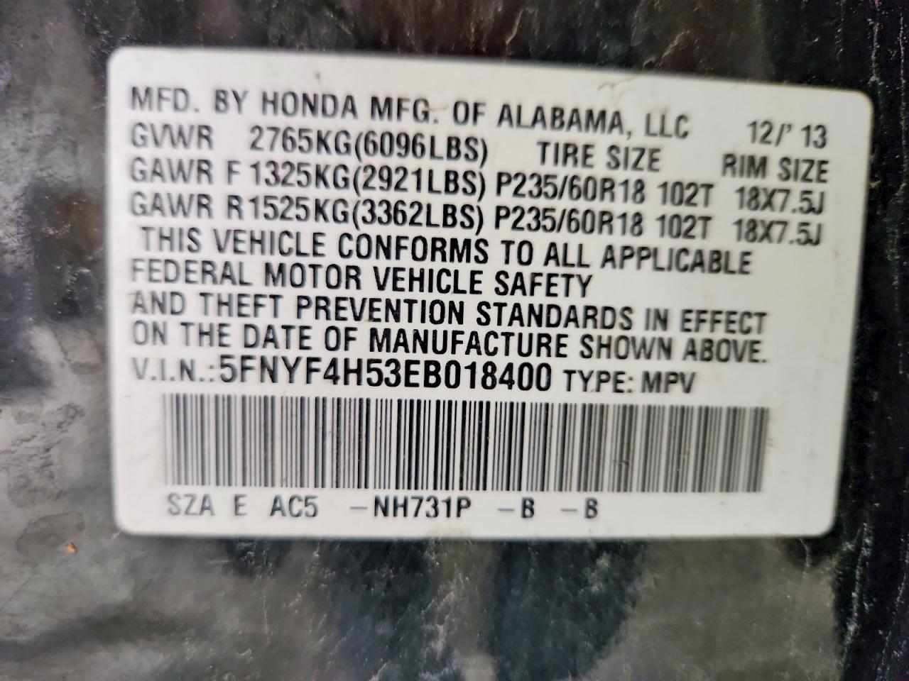 2014 Honda Pilot Exl Black vin: 5FNYF4H53EB018400