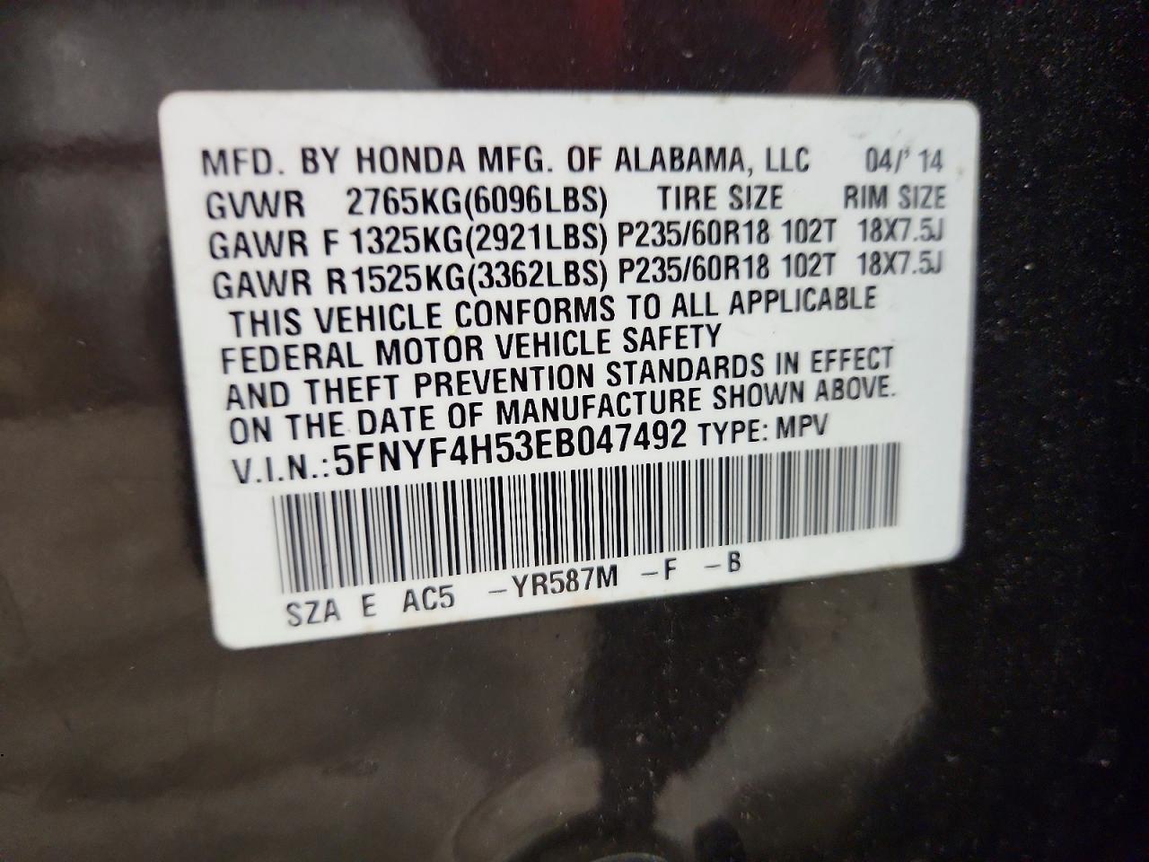 2014 Honda Pilot Exl Gray vin: 5FNYF4H53EB047492