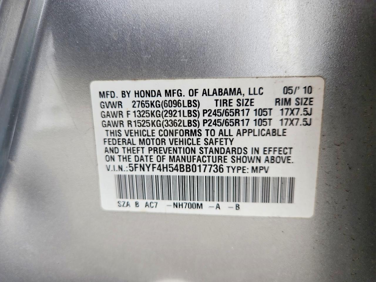 2011 Honda Pilot Exl Серебряный vin: 5FNYF4H54BB017736