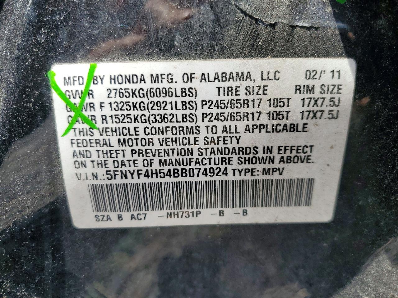 2011 Honda Pilot Exl Black vin: 5FNYF4H54BB074924