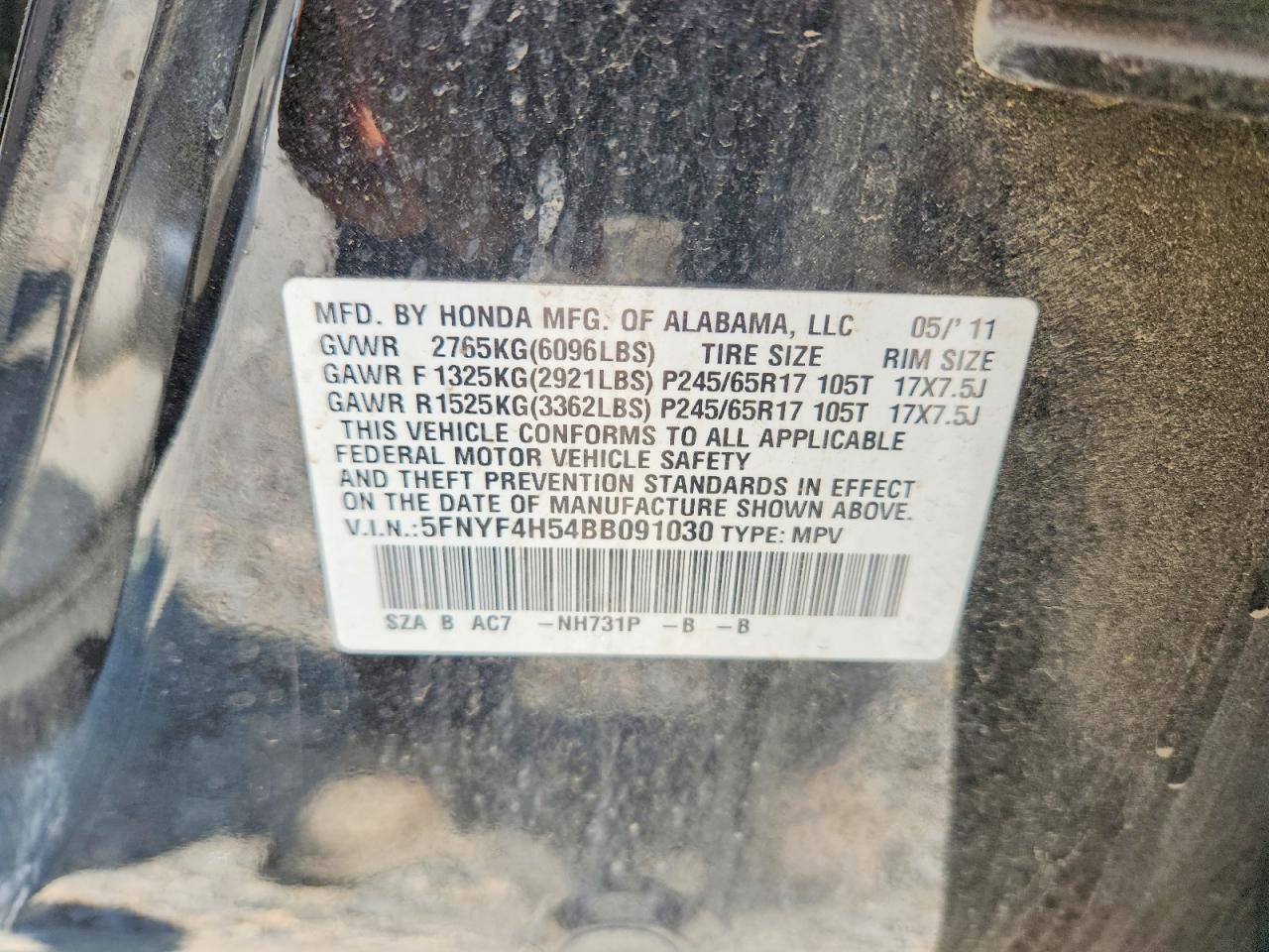2011 Honda Pilot Exl Черный vin: 5FNYF4H54BB091030
