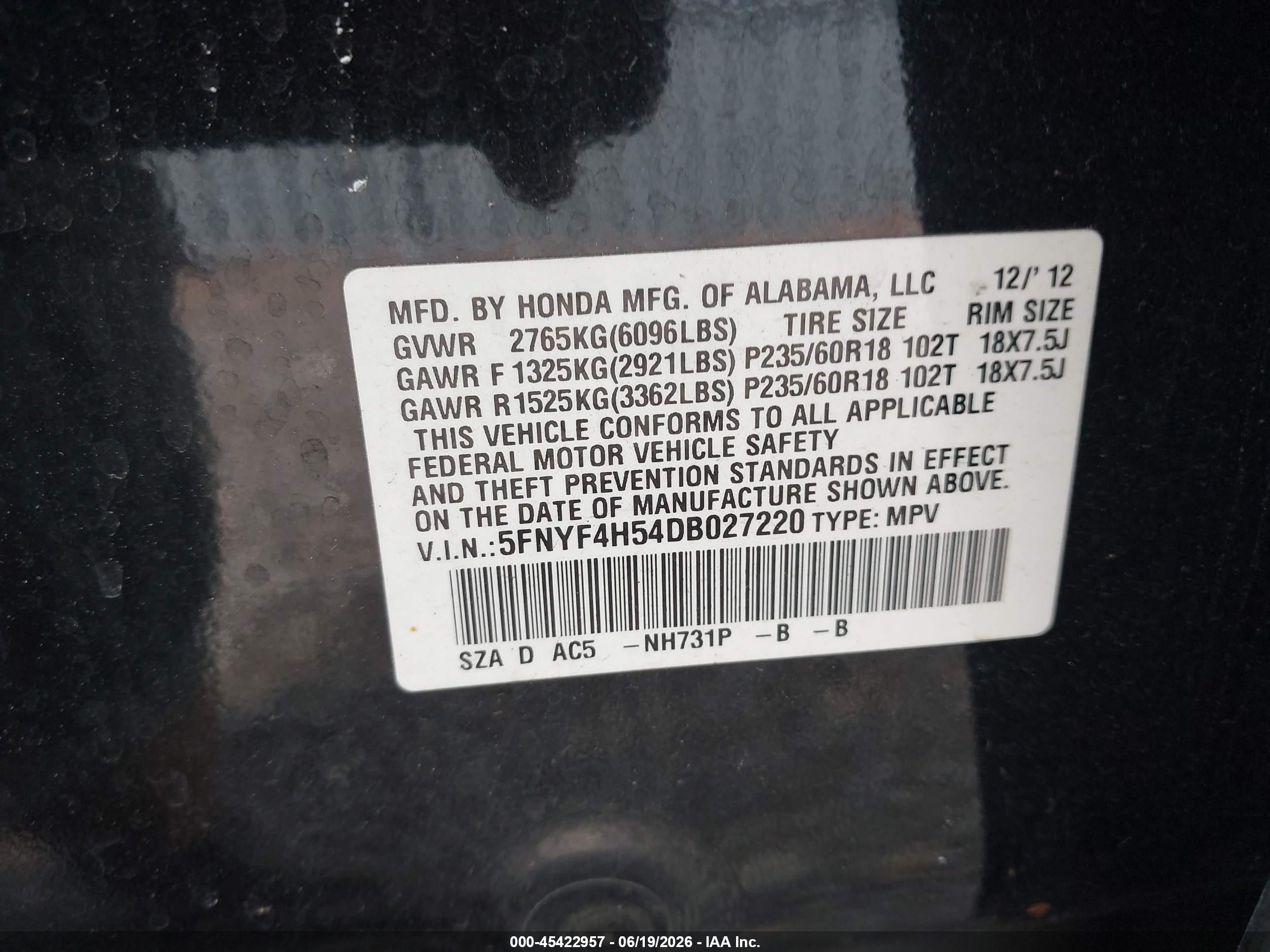 2013 Honda Pilot Ex-l Черный vin: 5FNYF4H54DB027220